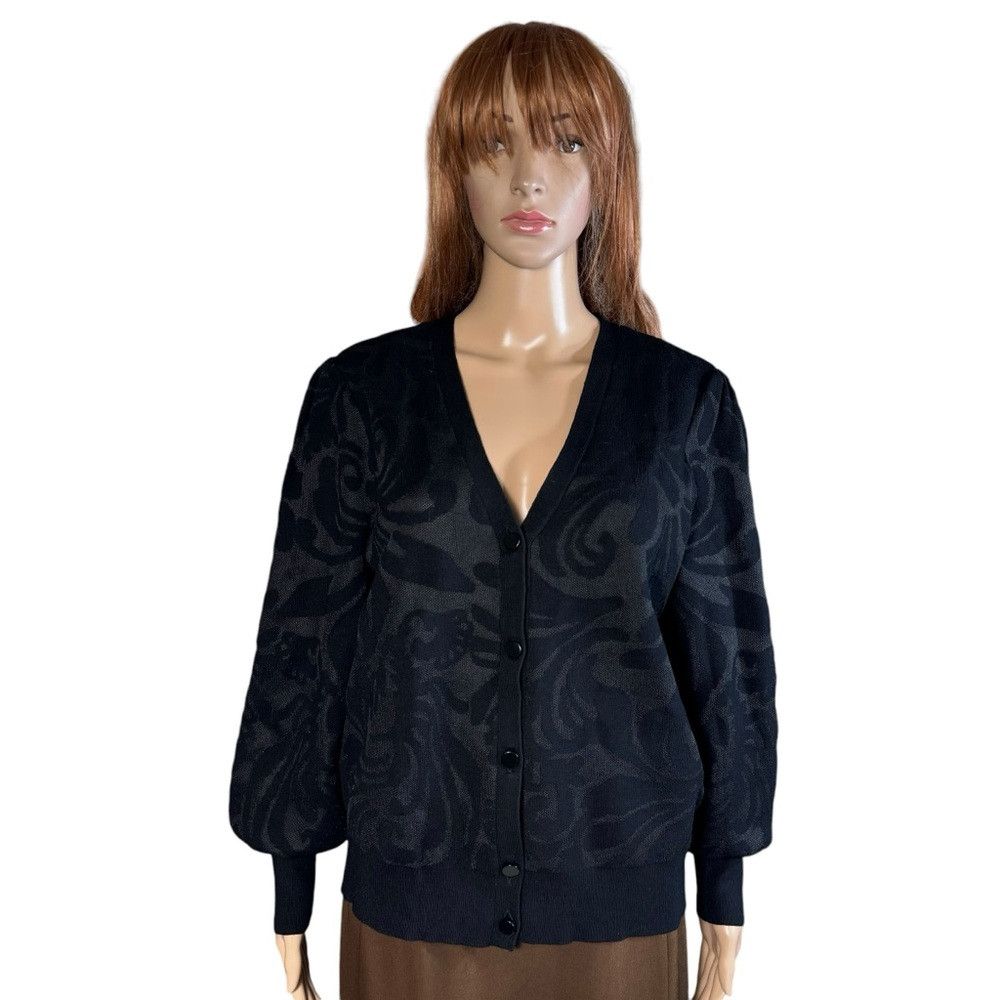 Chicos New Chico's Black Mesh Jacquard Cardigan Size 2 US L Size L / US 10 / IT 46 - 2 Thumbnail