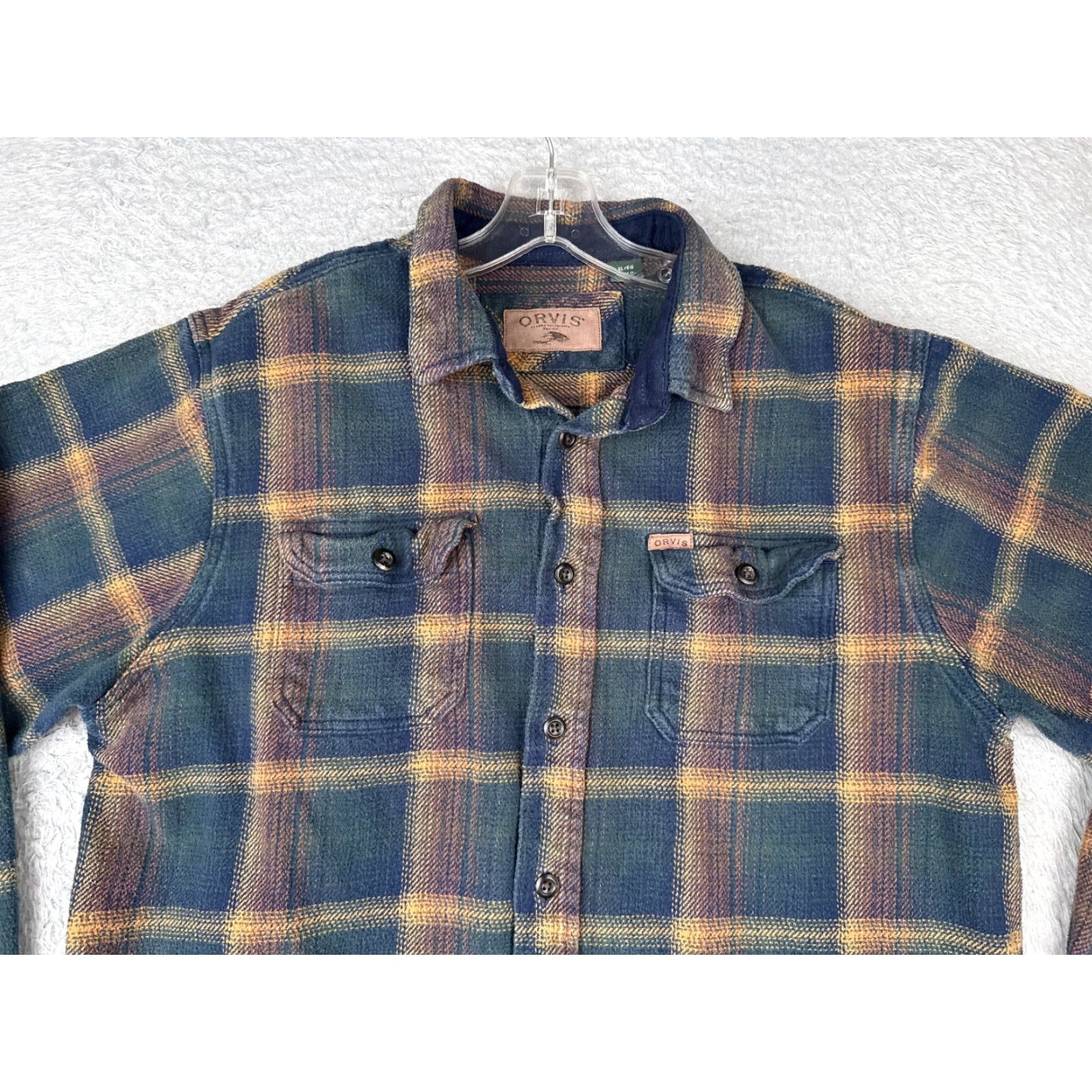 Orvis VINTAGE Orvis Shirt Men Extra Large Blue Green Beige Flannel Button-Up Cotton Plaid Workwear Casual Shirts MMens Size US XL / EU 56 / 4 - 4 Thumbnail
