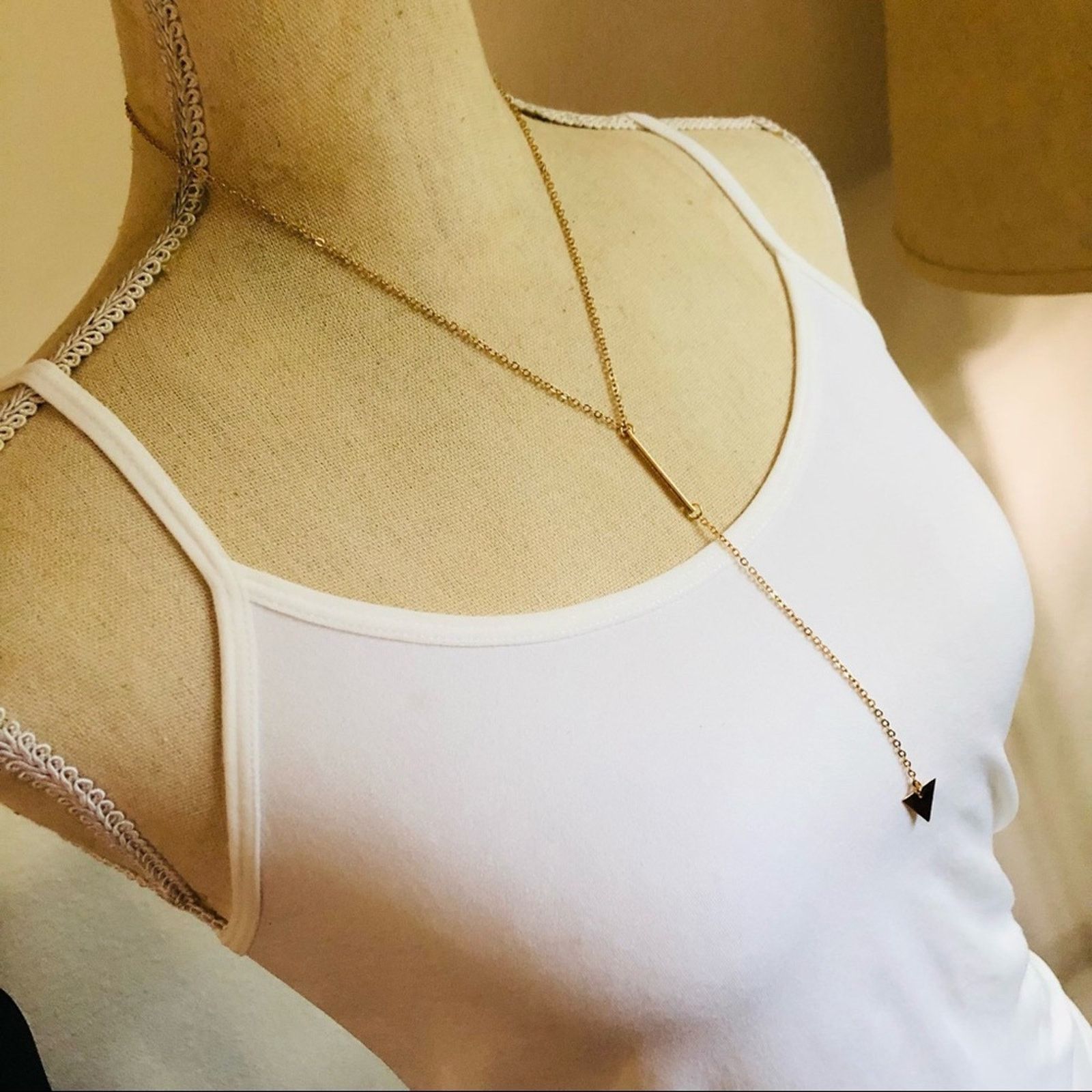 Jewelry Minimalist gold plated bar triangle accent Y chain necklace Size ONE SIZE - 2 Thumbnail