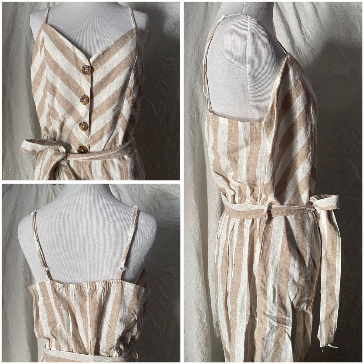 Nordstrom Kensie Jeans, Tan & Cream, Wide Leg, Striped Linen Jumper Size 34" / US 12 / IT 48 - 6 Thumbnail