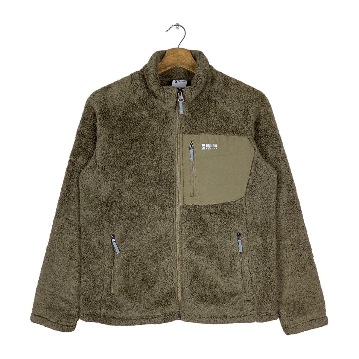 Vintage Alpine Design Full Zipper Multi Pocket Fleece Jacket