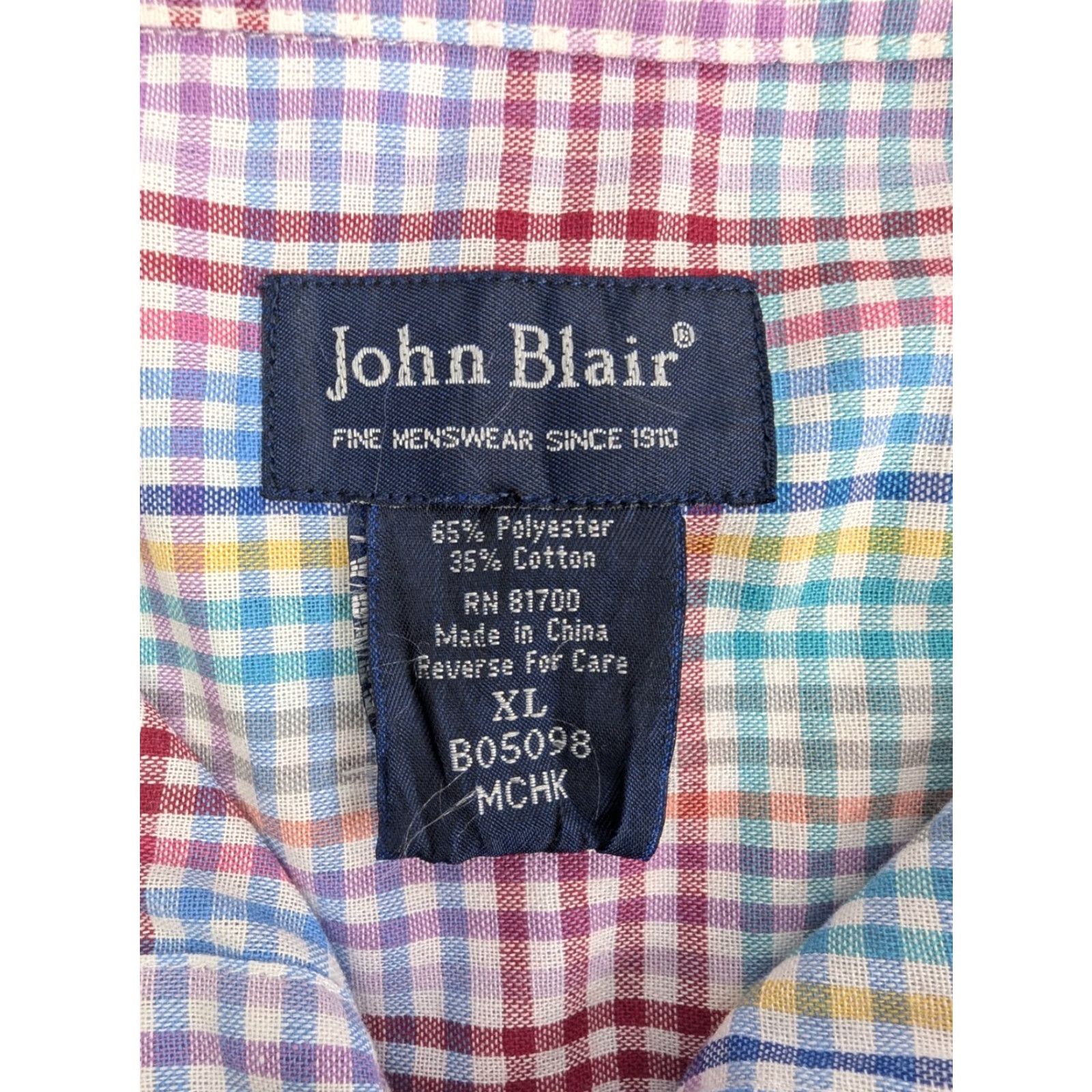 Blair John Blair Multicolored Checks Mens Button Up Long Sleeve Dress Shirt XL Size Size 46R - 7 Thumbnail