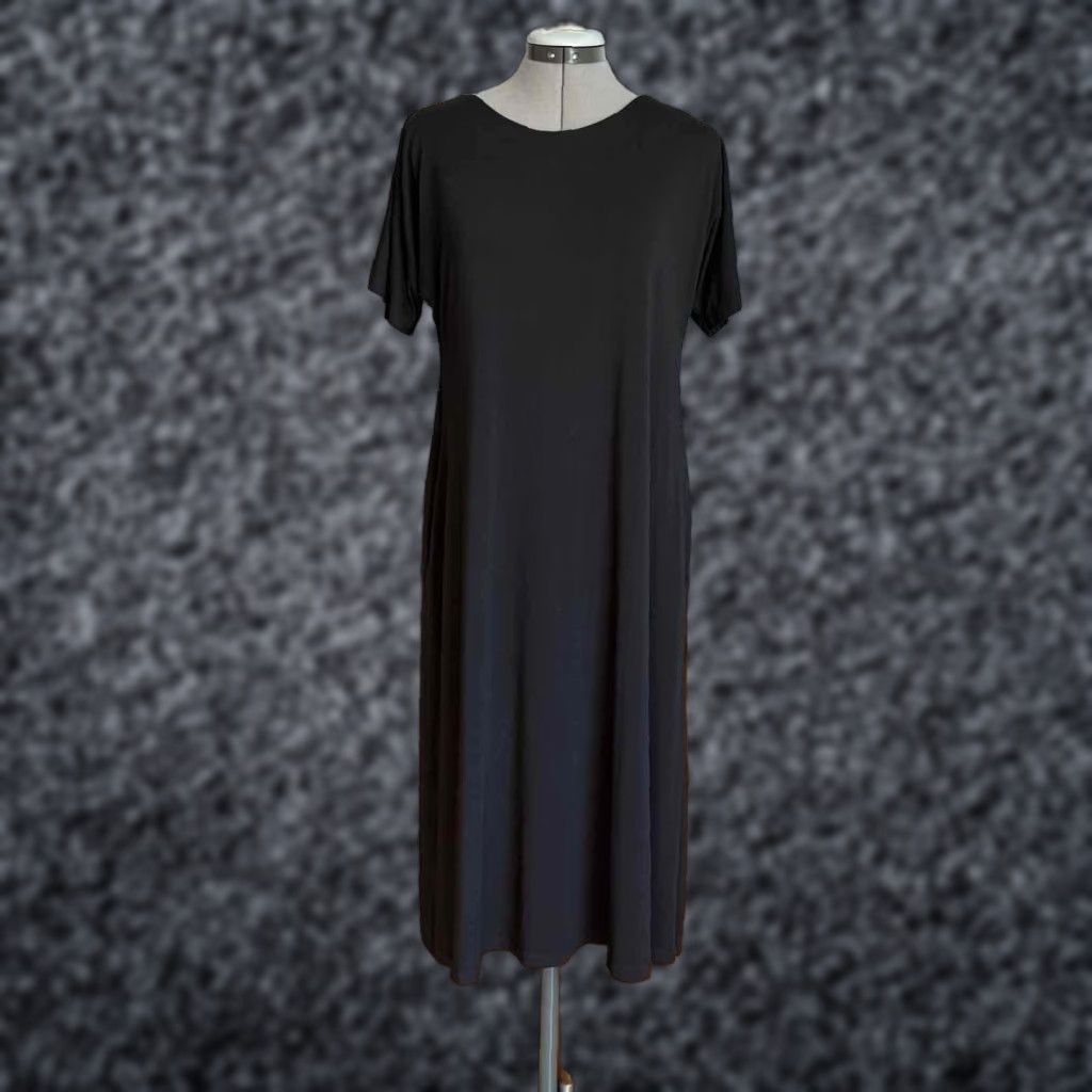 Vintage Lisa Bayne Midi Dress Soft Stretch Pockets Lagenlook Black Dress Size S Size S / US 4 / IT 40 - 1 Thumbnail