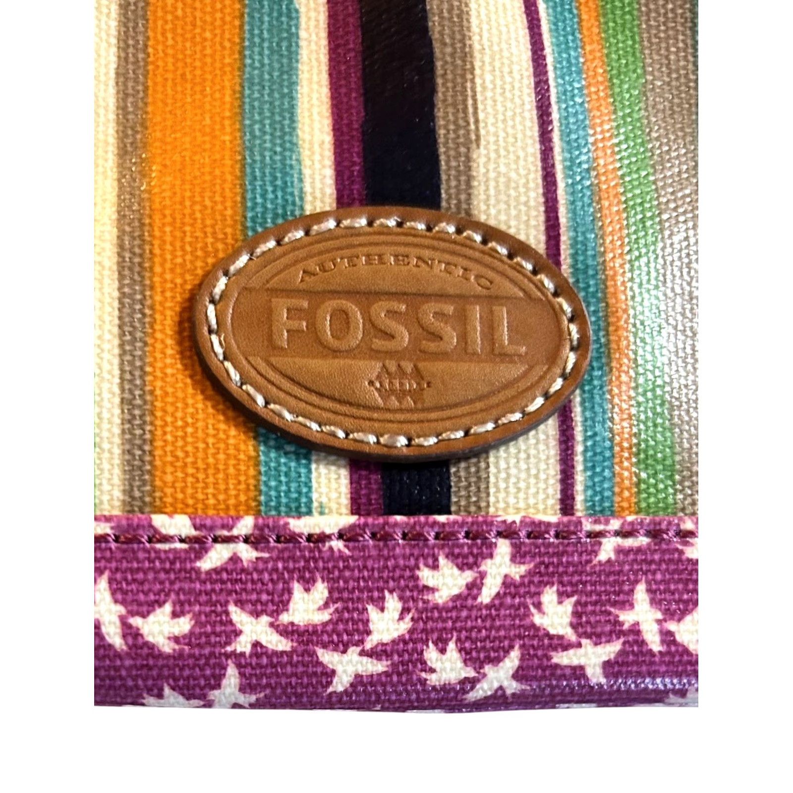 Fossil VINTAGE Fossil Purple Striped Birds Coated Canvas Leather Trim Wristlet Wallet Women NWT Size ONE SIZE - 3 Thumbnail
