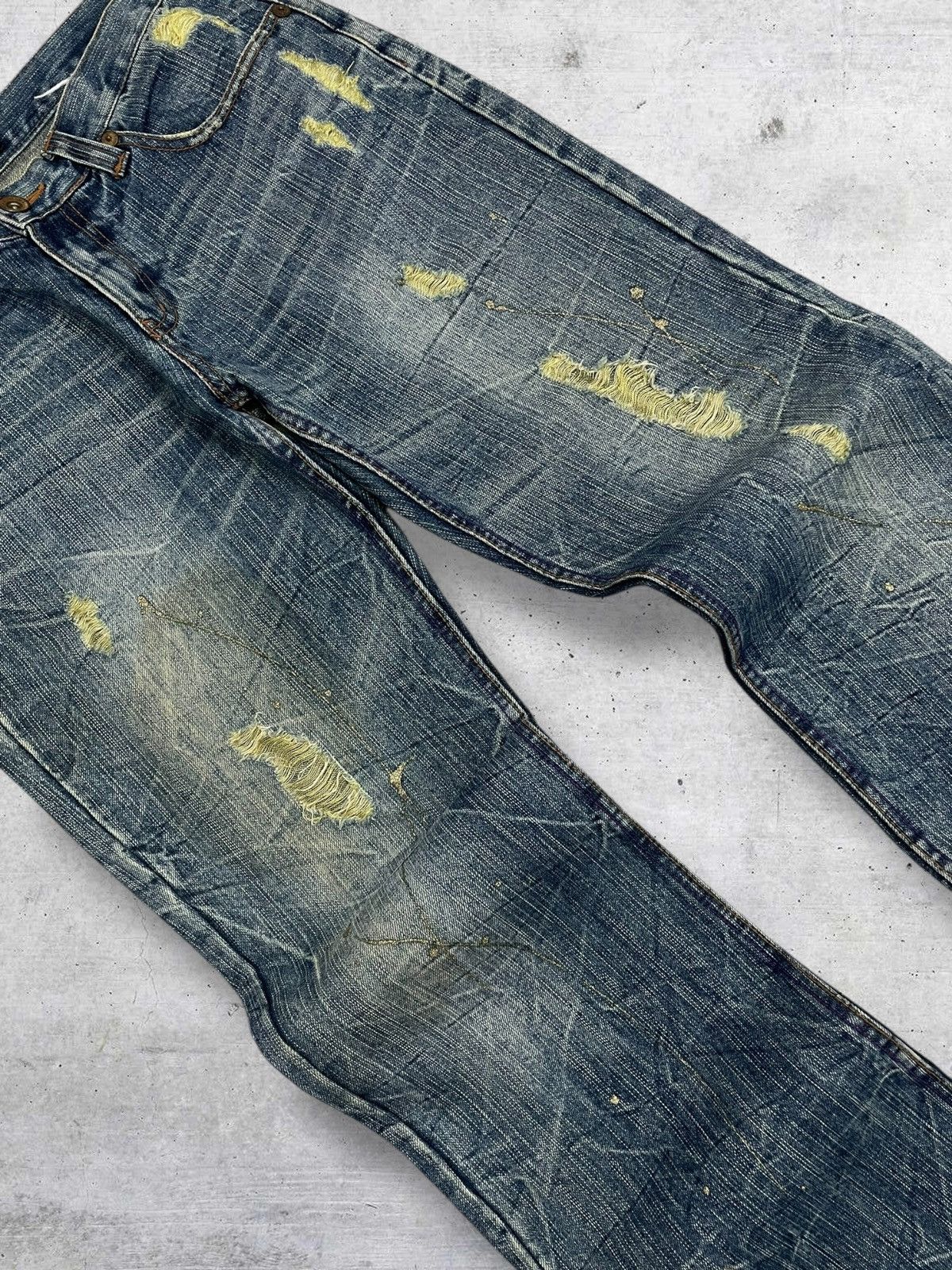 If Six Was Nine VINTAGE DISTRESSED GOLD MUD WASH FLARED NYLAUS JAPAN DENIM Size US 31 - 5 Thumbnail