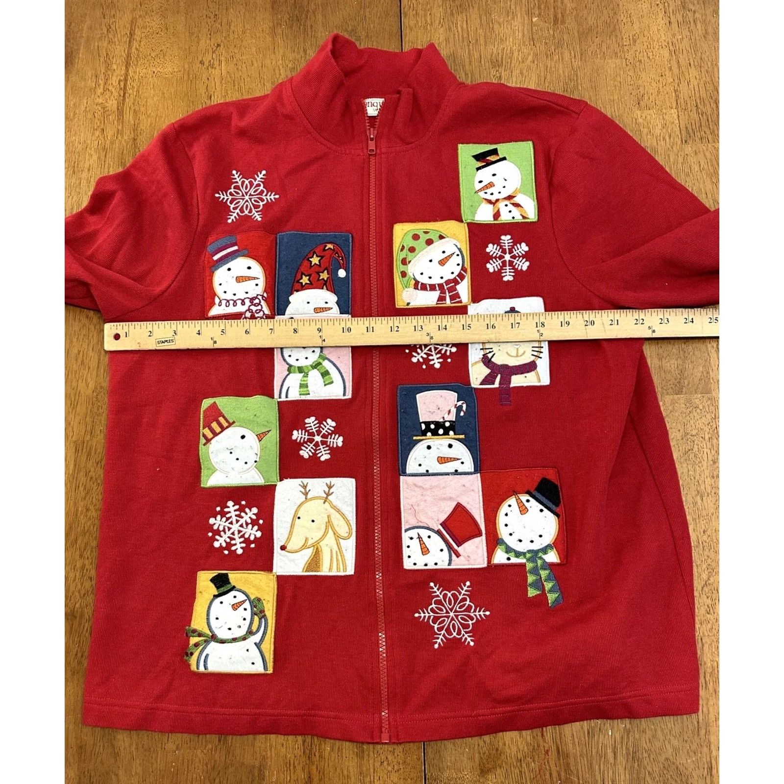 Vintage ONQUE WOMAN Full Zip Christmas Fleece Sweater Jacket XL Red Knit Lightweight Casual Winter Size XL / US 12-14 / IT 48-50 - 4 Thumbnail