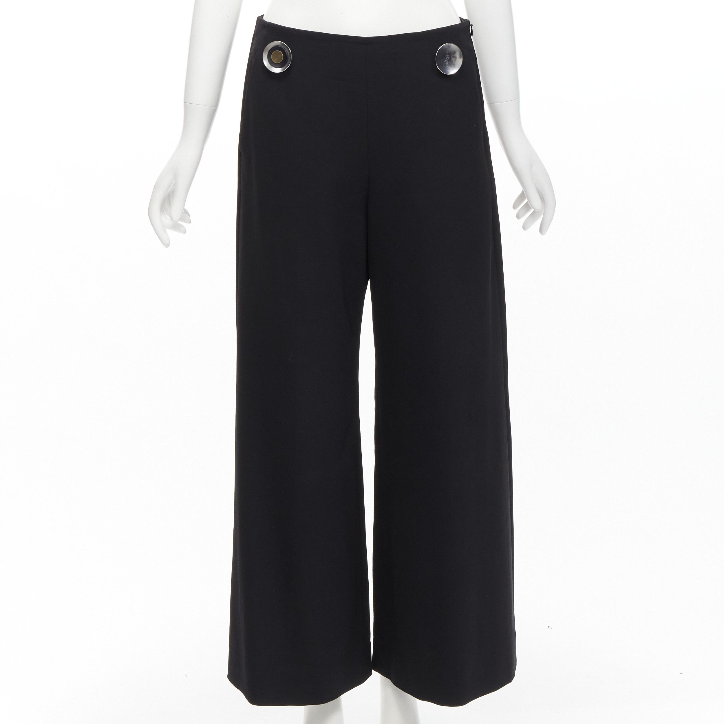 Stella McCartney STELLA MCCARTNEY 2015 wool black silver button embellished wide leg pants IT40 S Size 27" / US 4 / IT 40 - 1 Thumbnail