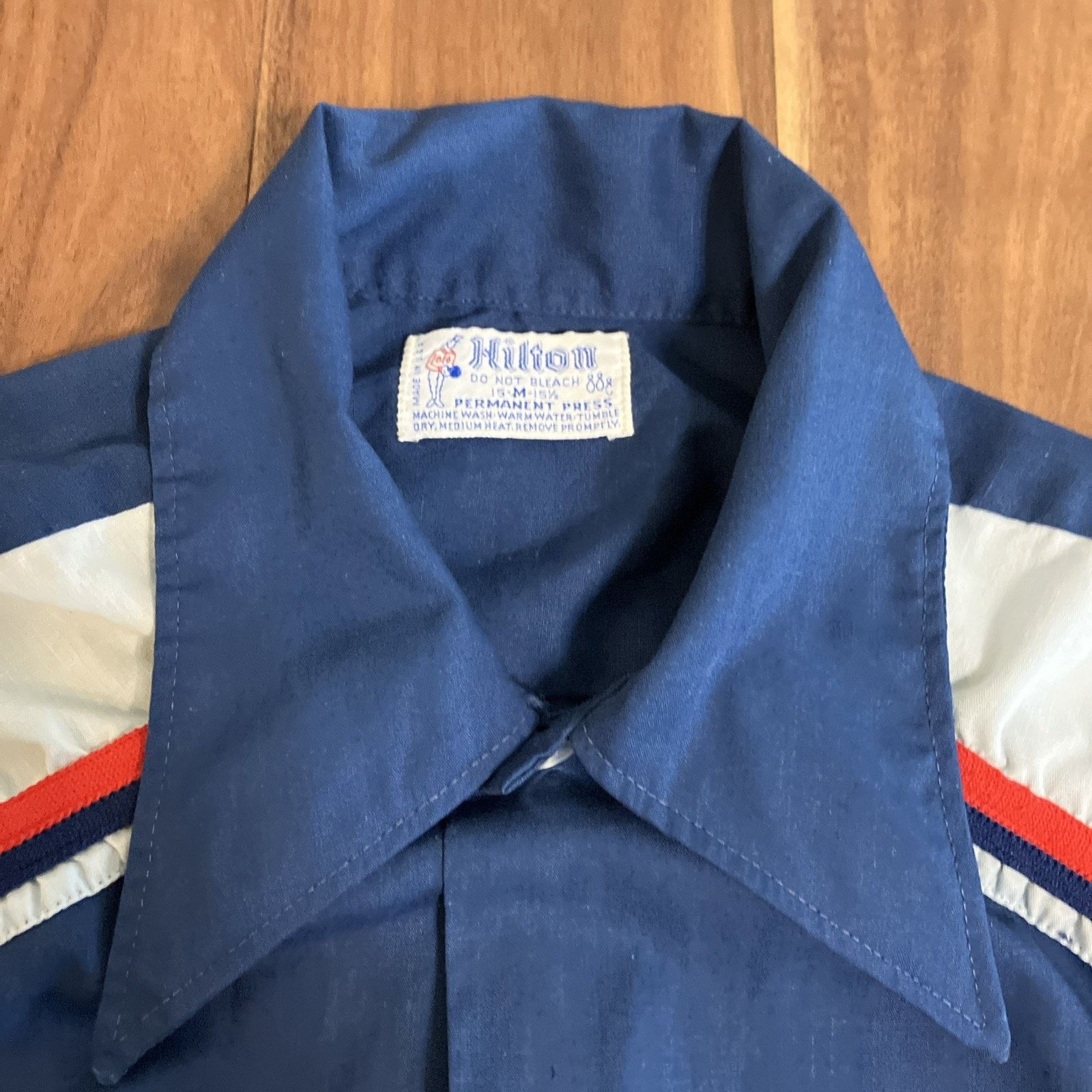 Other Vtg1970s Hilton Chain Stitch Mens Medium Bowling Shirt Navy Size US M / EU 48-50 / 2 - 3 Thumbnail