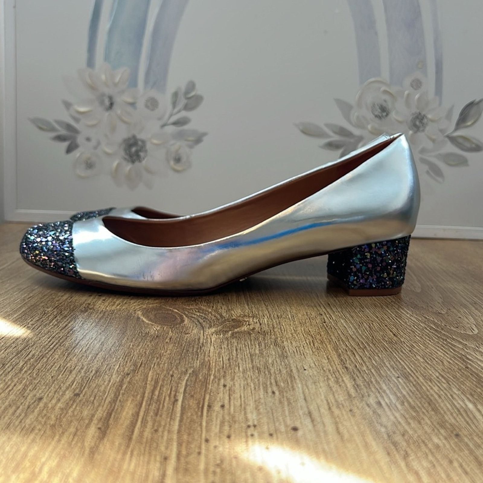 SCHUTZ Schultz Silver Glitter Block Heels Size US 9 / IT 39 - 3 Thumbnail