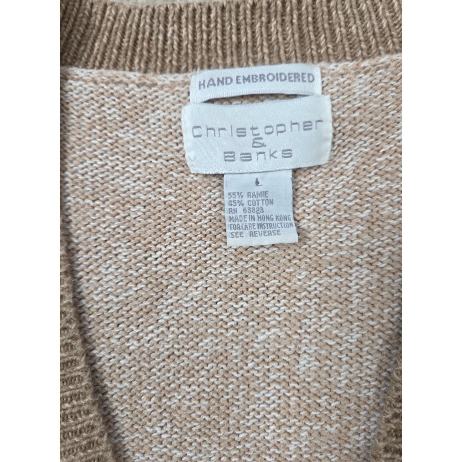 Vintage VINTAGE Patchwork Embroidered Knit Cardigan Sweater Vest Womens Large Beige Size L / US 10 / IT 46 - 4 Thumbnail