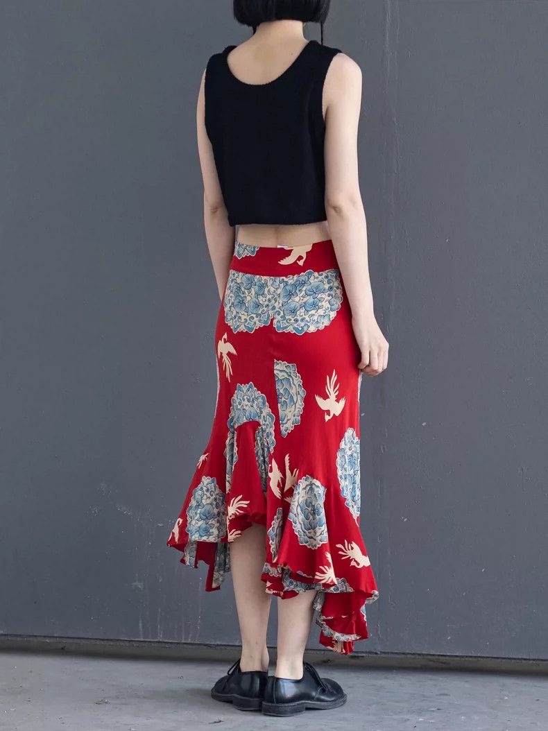 Kenzo KENZO Bird and flower silk irregular skirt vintage Size 25" / US 0 / IT 36 - 2 Thumbnail