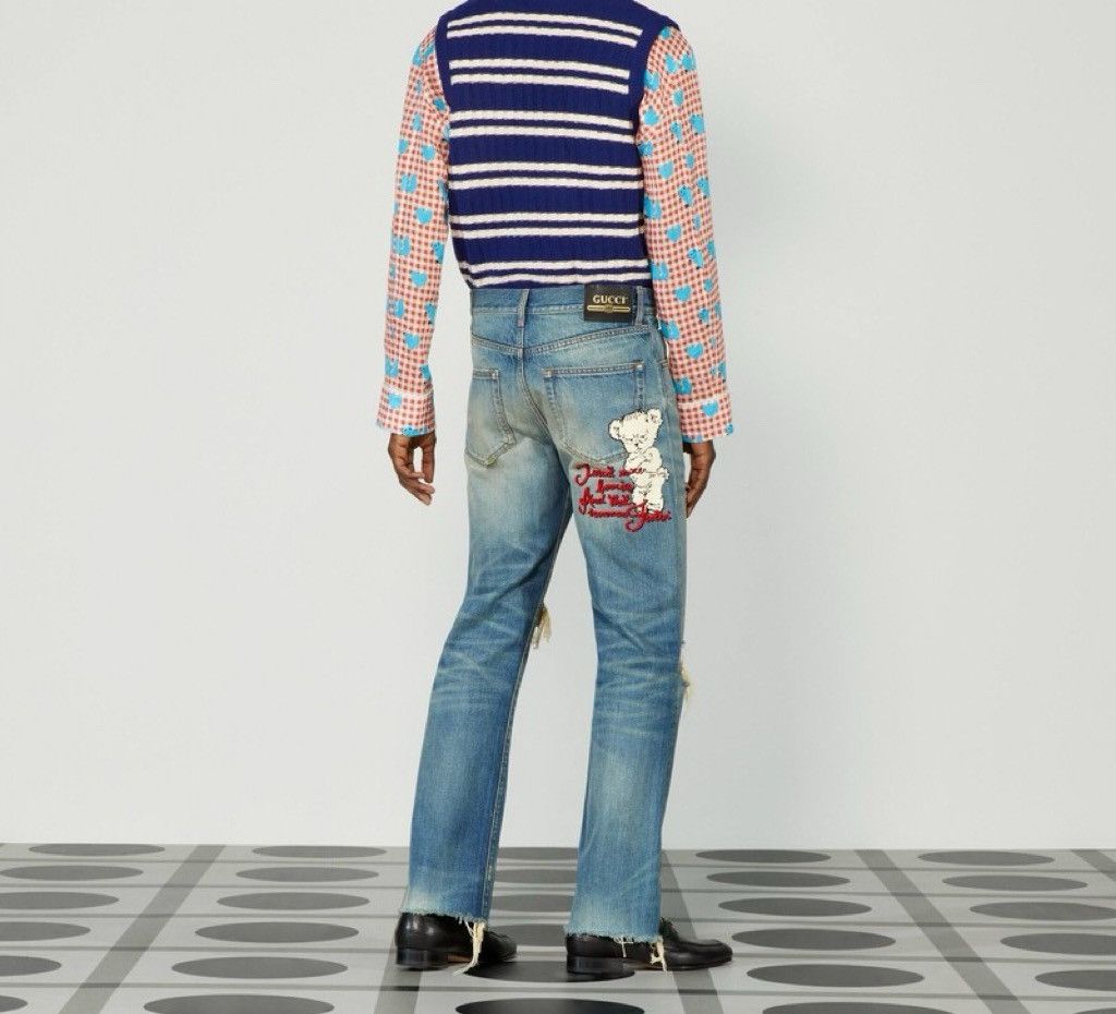 Gucci Harry Styles HA HA HA Destroyed Stonewashed Bear Denim Jeans Size US 34 / EU 50 - 12 Thumbnail