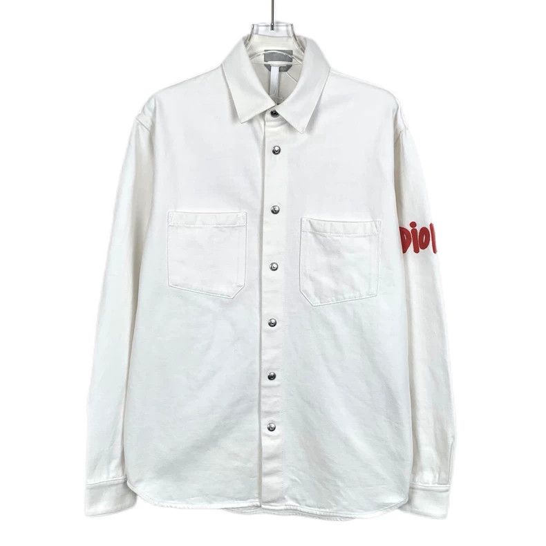 White Embroidered Cotton Long Sleeve Shirt-dmc