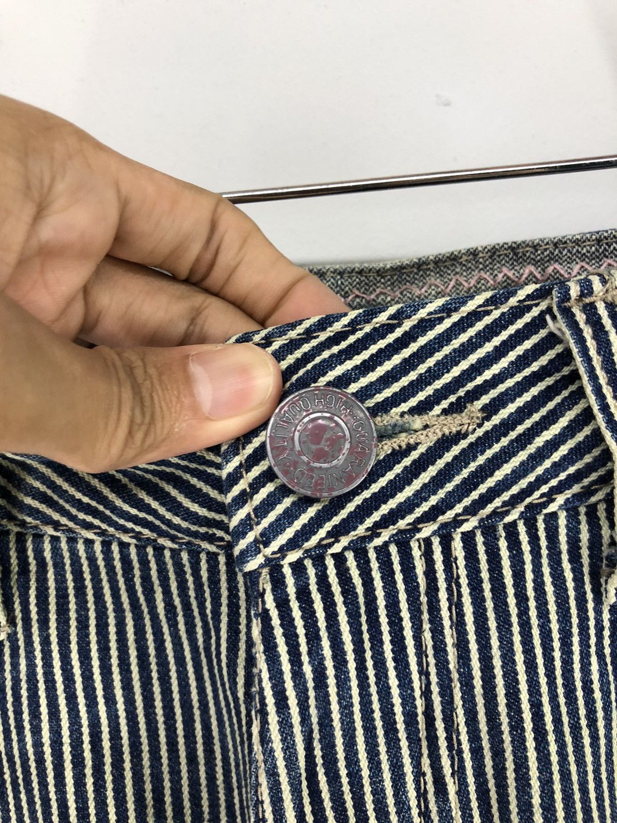 Japanese Brand Vintage Japanese Wave List Distressed Hickory Stripe Jeans Size US 29 - 7 Thumbnail