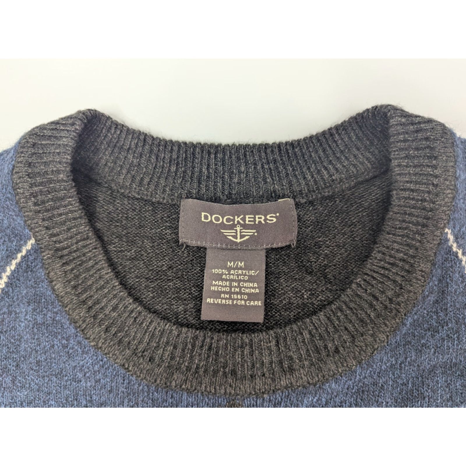 Dockers Dockers Sweater Mens Medium Gray Diamond Argyle Knit Crewneck Long Sleeve Size US M / EU 48-50 / 2 - 6 Thumbnail