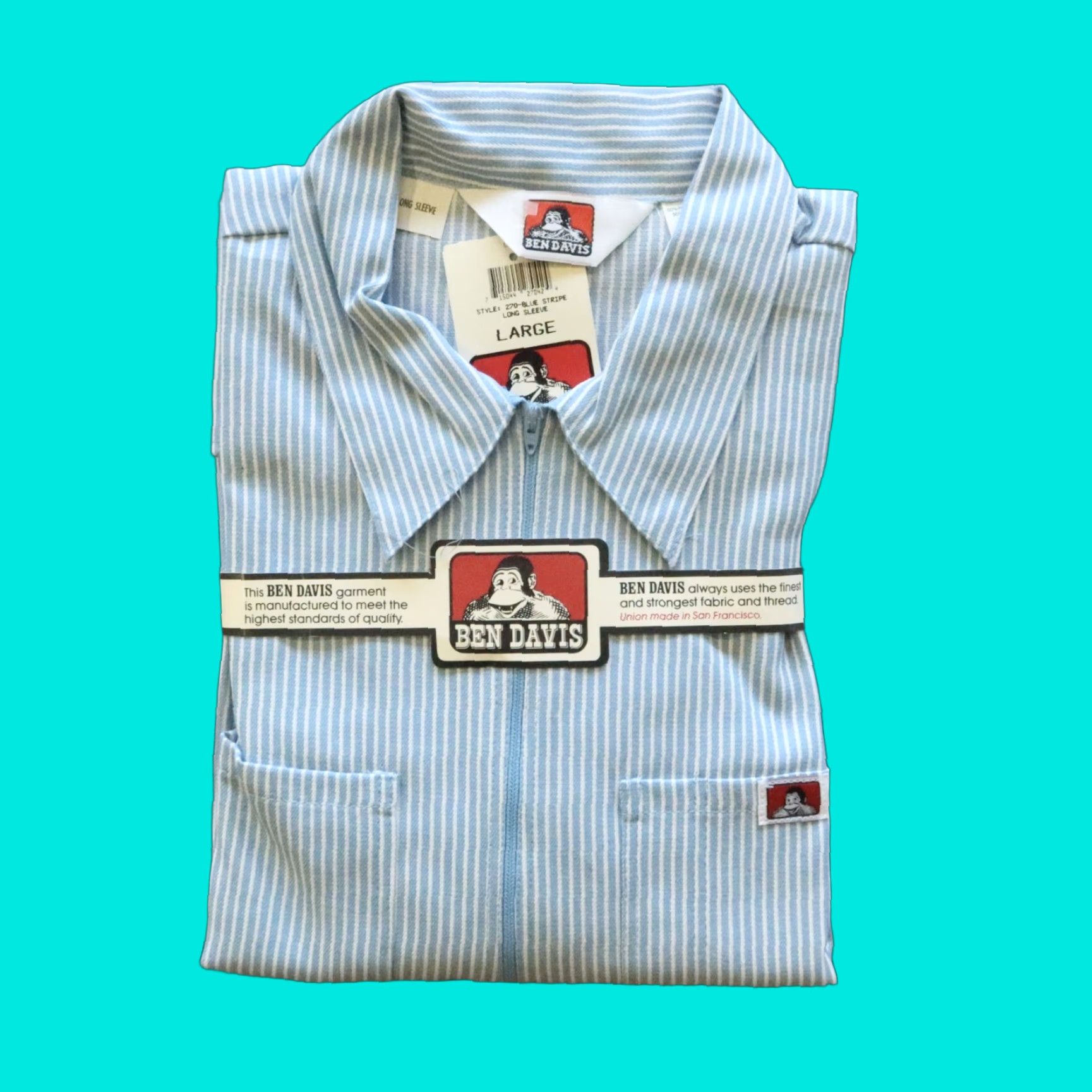 Ben Davis VINTAGE Ben Davis Long Sleeve Work Shirt, Blue - Size L, Cotton Blend, Made in USA, Deadstock, Union Made, Men’s (Mens) Size US L / EU 52-54 / 3 - 1 Thumbnail