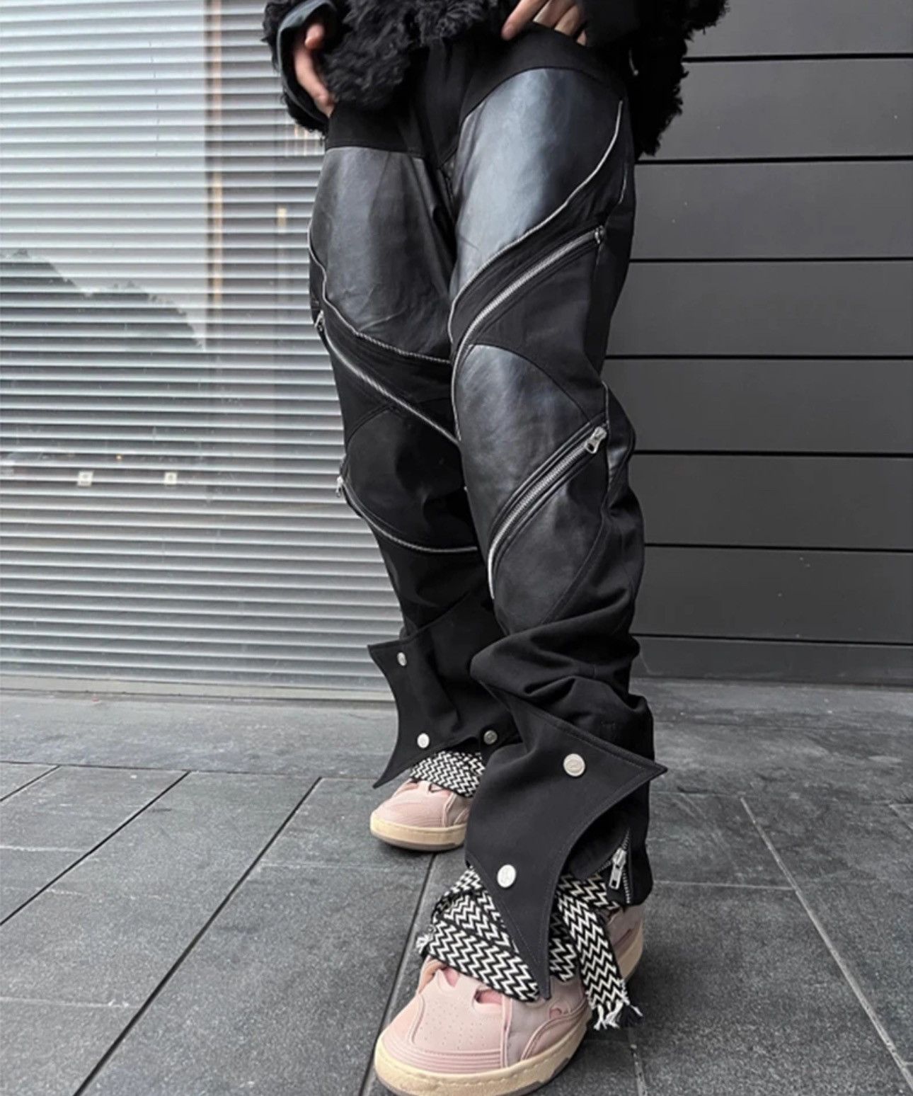 Leather Long Black Patchwork Pu Leather Pants Size US 34 / EU 50 - 9 Thumbnail