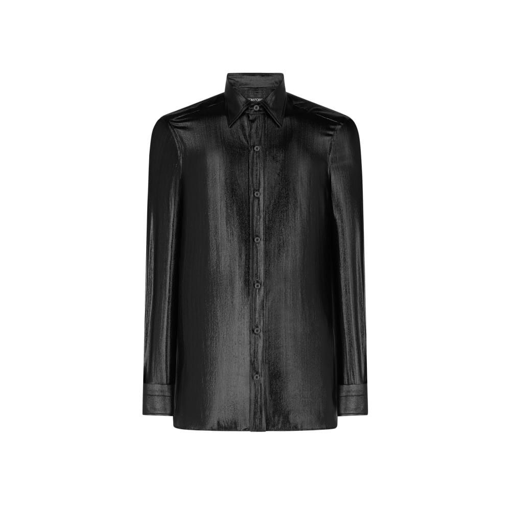 Tom Ford o1loc1c1025 HSBG01 Fluid Lurex Slim Fit Shirt in Black Size US XL / EU 56 / 4 - 1 Preview