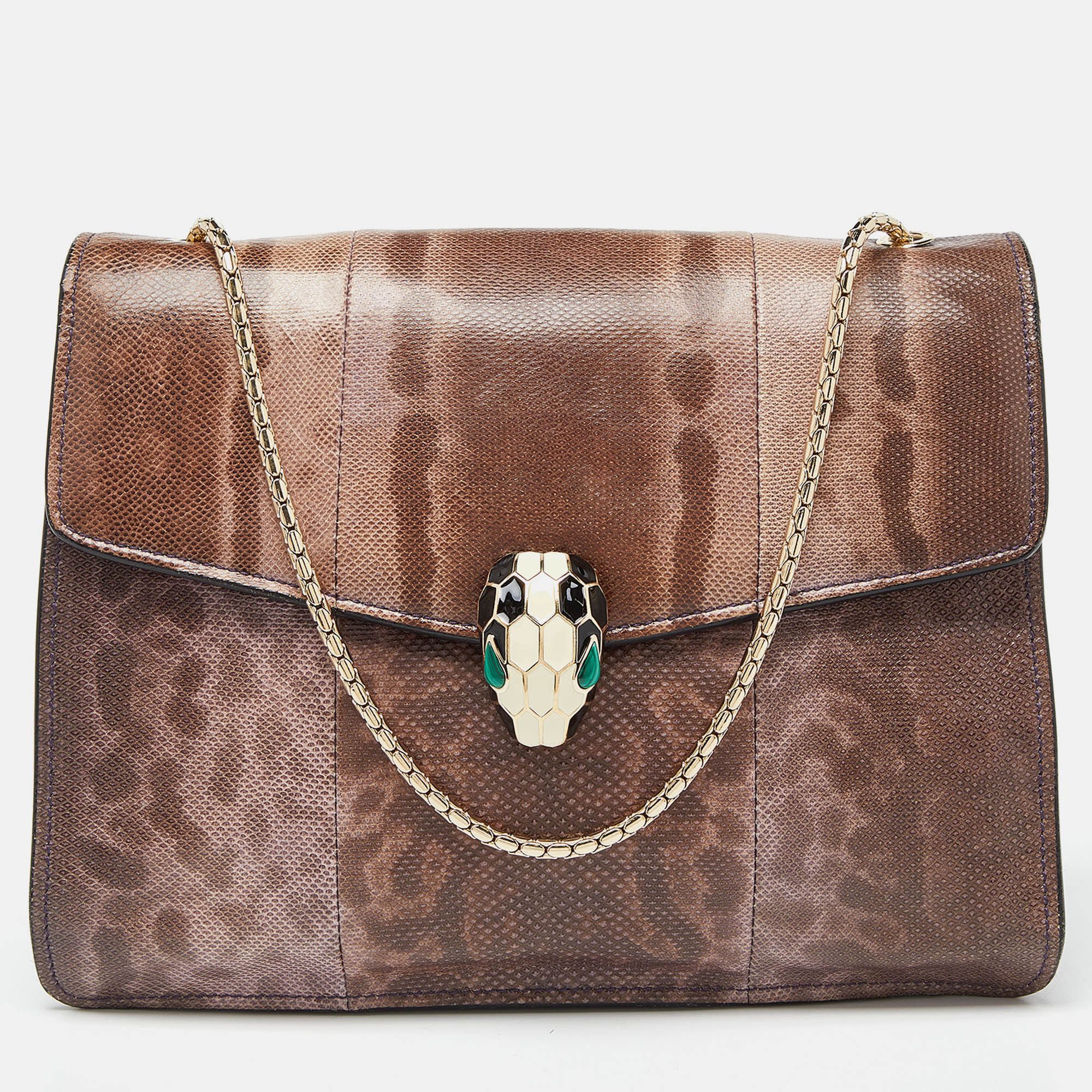 image of Bvlgari Purple Karung Serpenti Forever Flap Shoulder Bag, Women's
