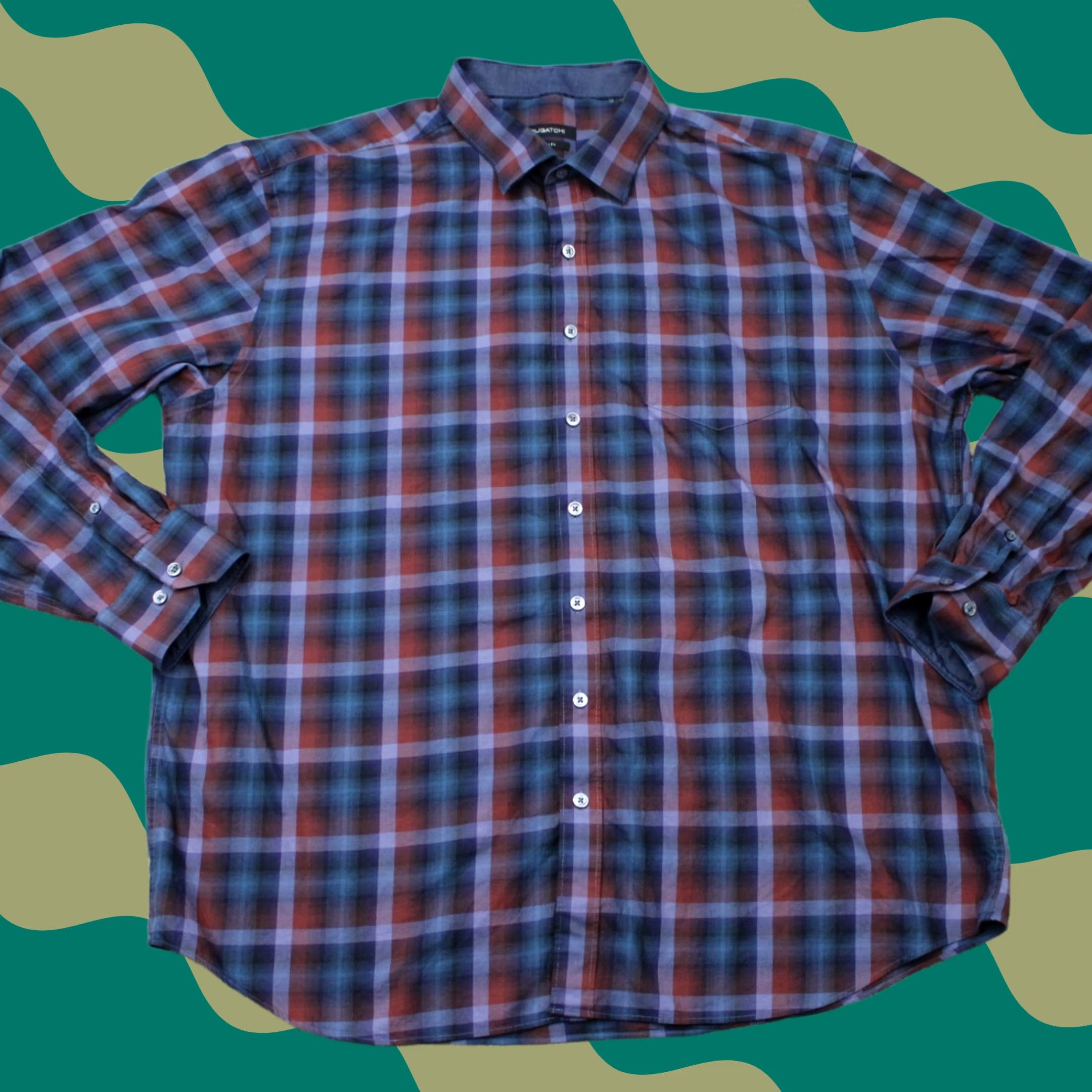 BUGATCHI Bugatchi Uomo Shirt Mens 3XL XXXL Blue Red Classic Fit 100% Cotton Long Sleeve Button-Up Shirt Size US XXL / EU 58 / 5 - 1 Thumbnail