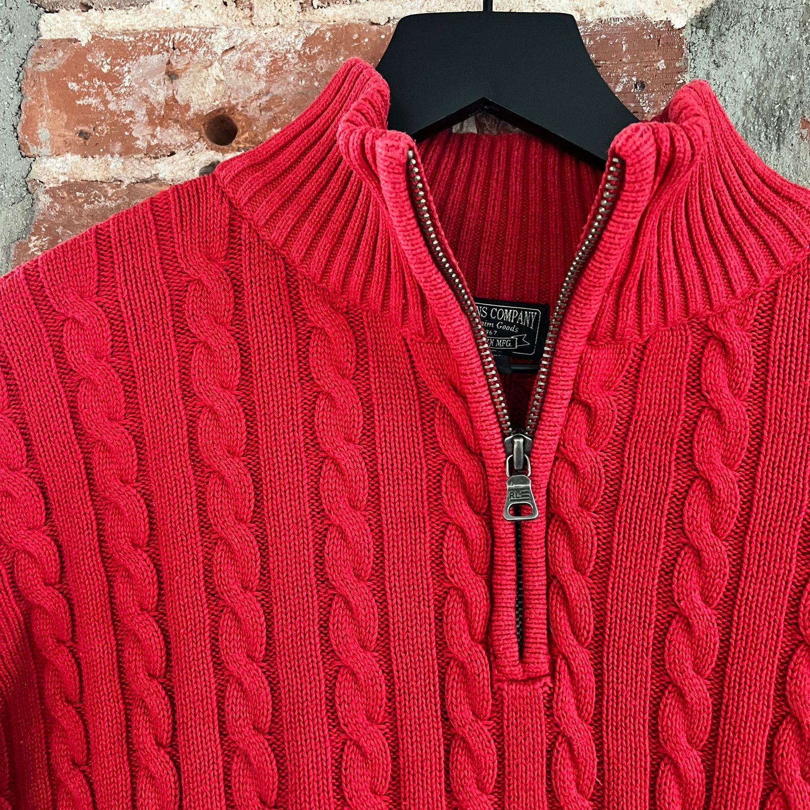 Polo Ralph Lauren Polo Jeans Company Red Quarter Zip Cable Sweater XL 24x28 Size US XL / EU 56 / 4 - 1 Thumbnail