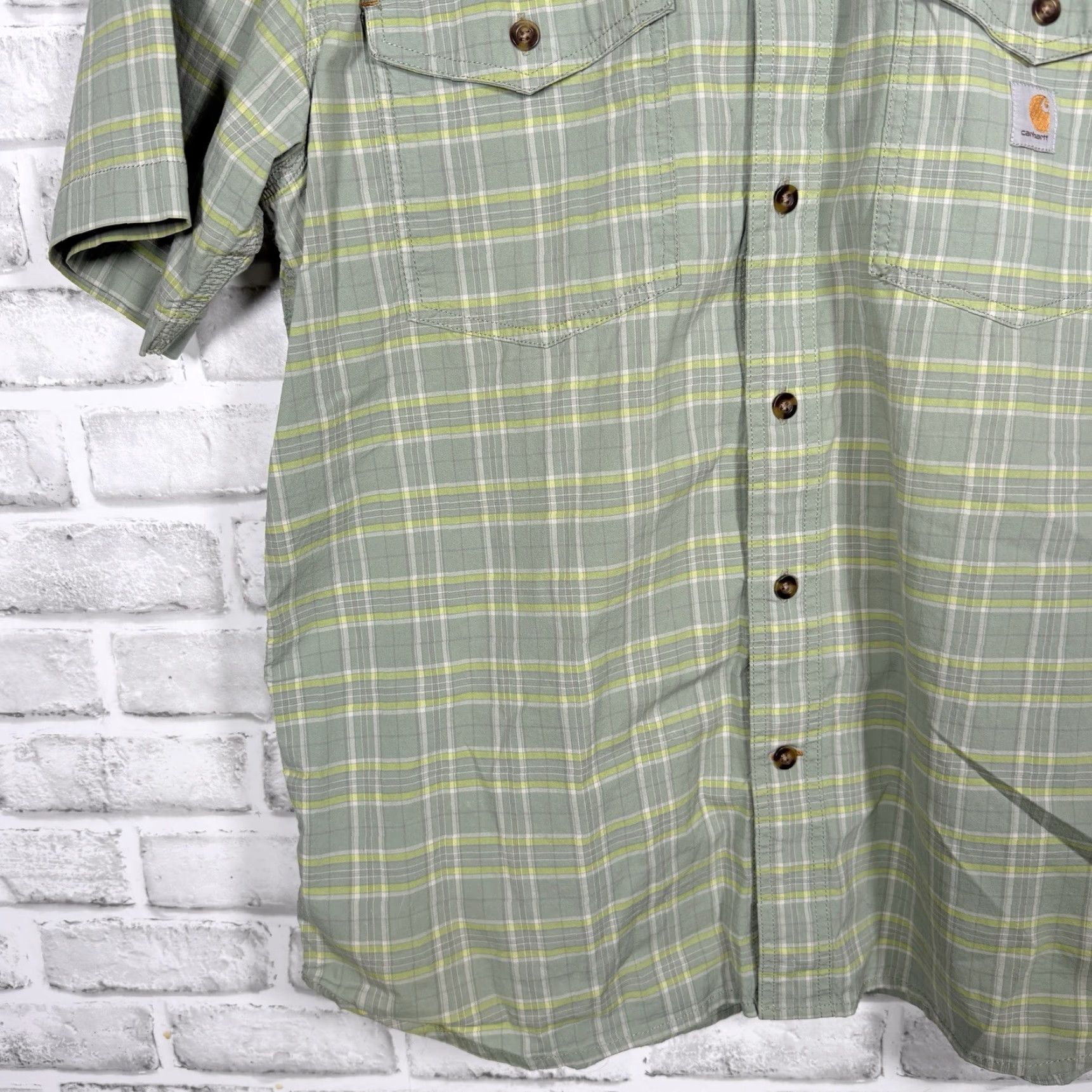Carhartt Carhartt Shirt Mens Size L Green Plaid Short Sleeve Button-Down Button-Up Regular Fit Size US 33 - 3 Thumbnail