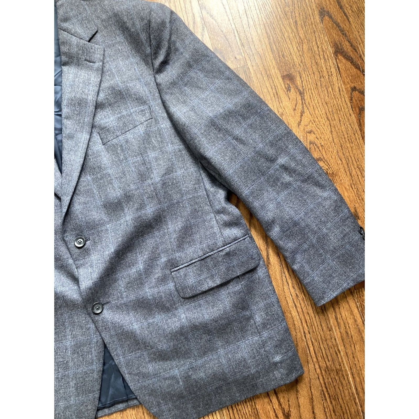 Loro Piana Daniel Cremieux Sport Coat Gray Wool Blazer 46R Windowpane Notch Lapel Single-Breasted Two-Button Vintage? No Mens Size 46R - 3 Thumbnail
