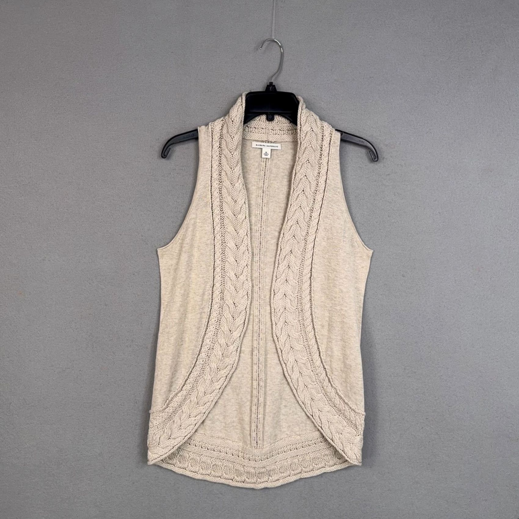Banana Republic Banana Republic Sweater Vest Womens Medium Beige Collared Cable Knit Open Front Vest Size M / US 6-8 / IT 42-44 - 2 Thumbnail