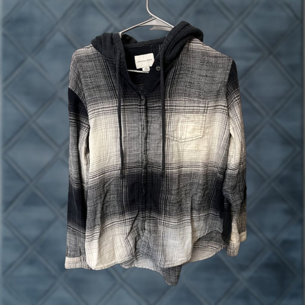 American Eagle Outfitters American Eagle Hoodie Sweatshirt Activewear Pullover Adult Small Black Check Womens Size S / US 4 / IT 40 - 1 Thumbnail