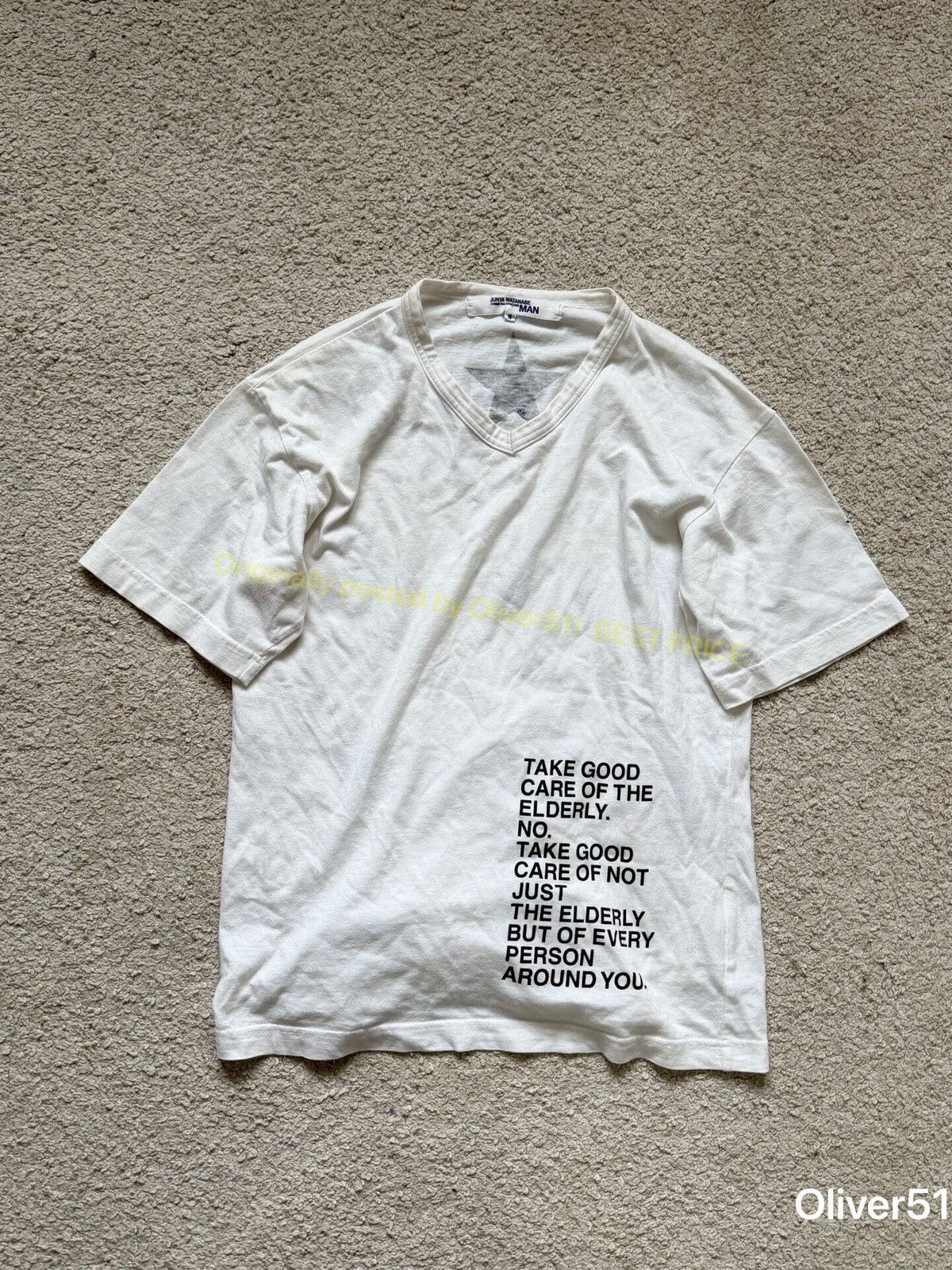 Junya Watanabe Man 02ss Poem V-Neck Tee Aaaa14/2609 in White, Men's