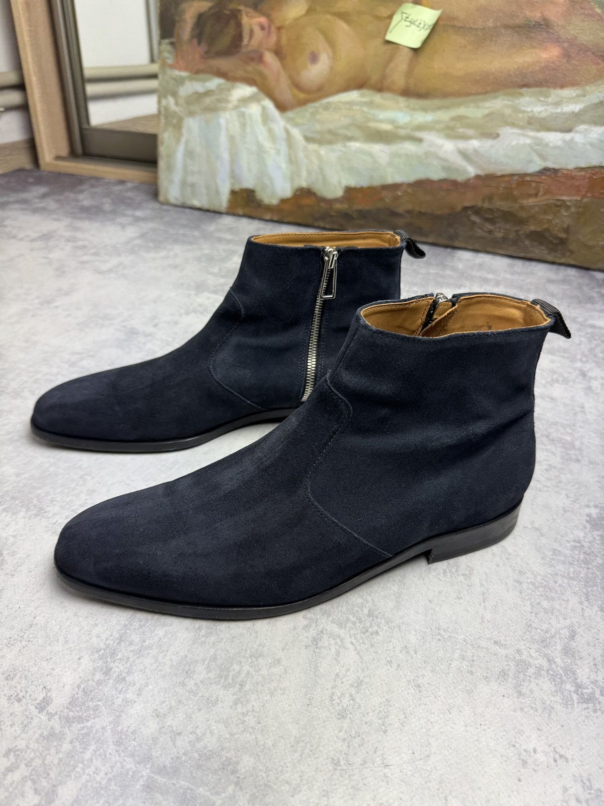 Archival Clothing x Italian Designers Paul Smith Y2K Suede Leather Zip Luxury Chelsea Boots Shoes in Blue (Size 9)