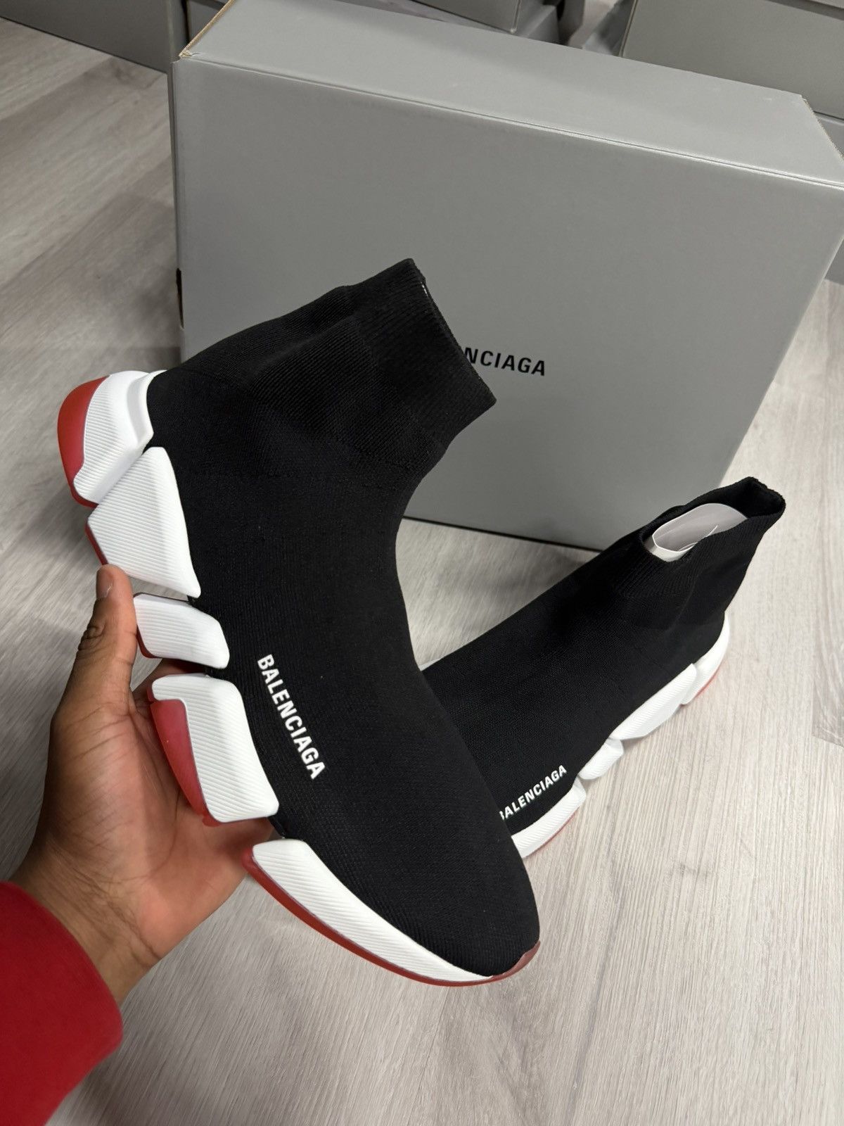 Balenciaga Balenciaga Speed 2.0 Recycled Knit Sneakers Black White Red Size US 13 / EU 46 - 1 Thumbnail