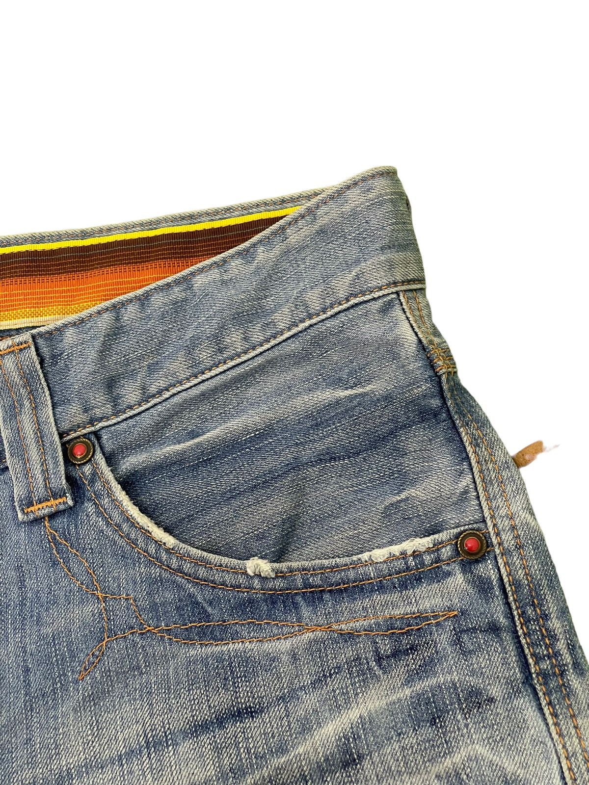 Japanese Brand Flare Jeans Edwin Japan Distress Faded Boot Cut 7🟦5 Size US 35 - 11 Thumbnail