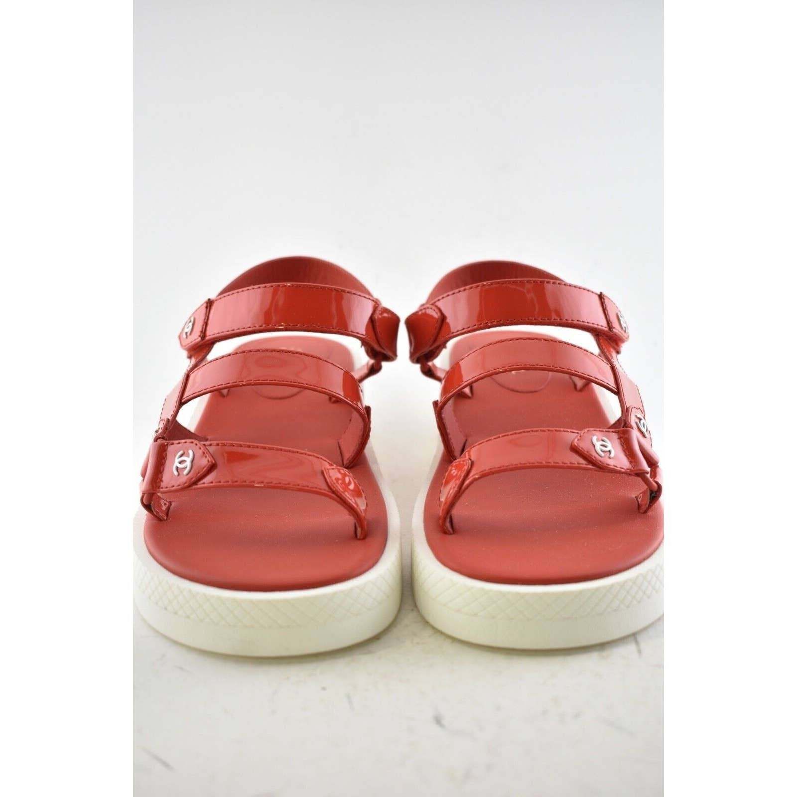 Chanel Chanel 20C Red Patent White CC Logo Mule Slide Strap Size US 10 / IT 40 - 3 Thumbnail