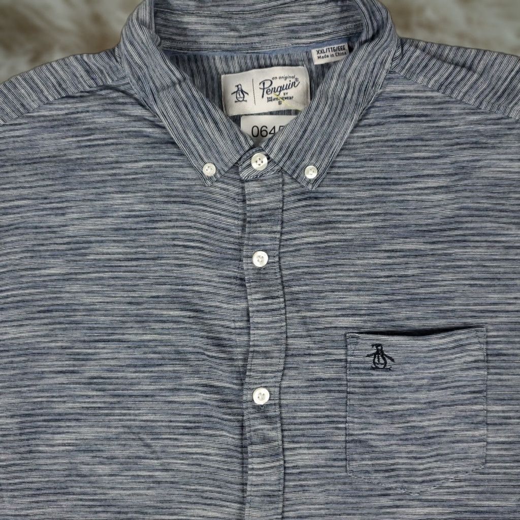 Original Penguin VINTAGE Penguin Shirt Mens 2XL Blue Striped Button-Up Short Sleeve Casual Modern Classic Mens 2XL Blue Penguin Shirt Size US XXL / EU 58 / 5 - 1 Thumbnail