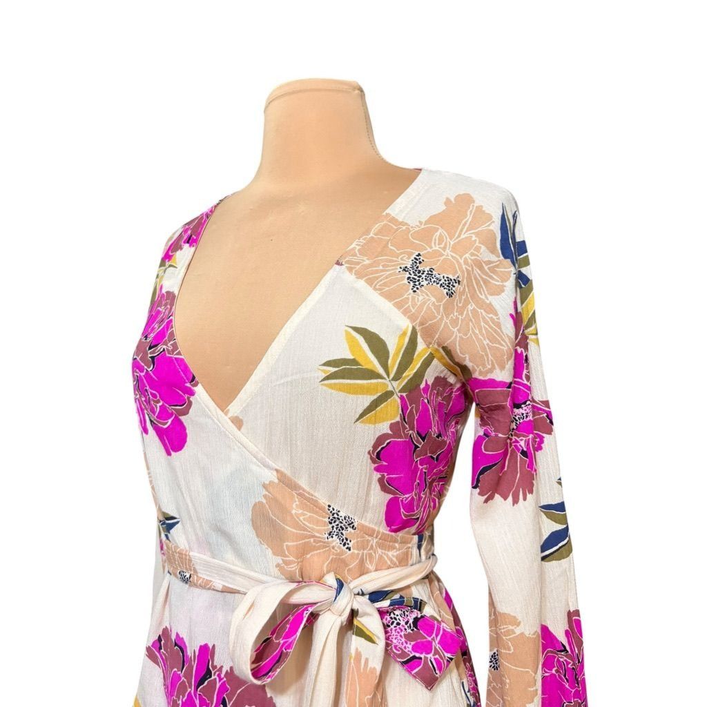 Billabong NEW Printed Floral Wrap Blouse Small CREAM Pink MULTICOLOR B Size S / US 4 / IT 40 - 2 Thumbnail