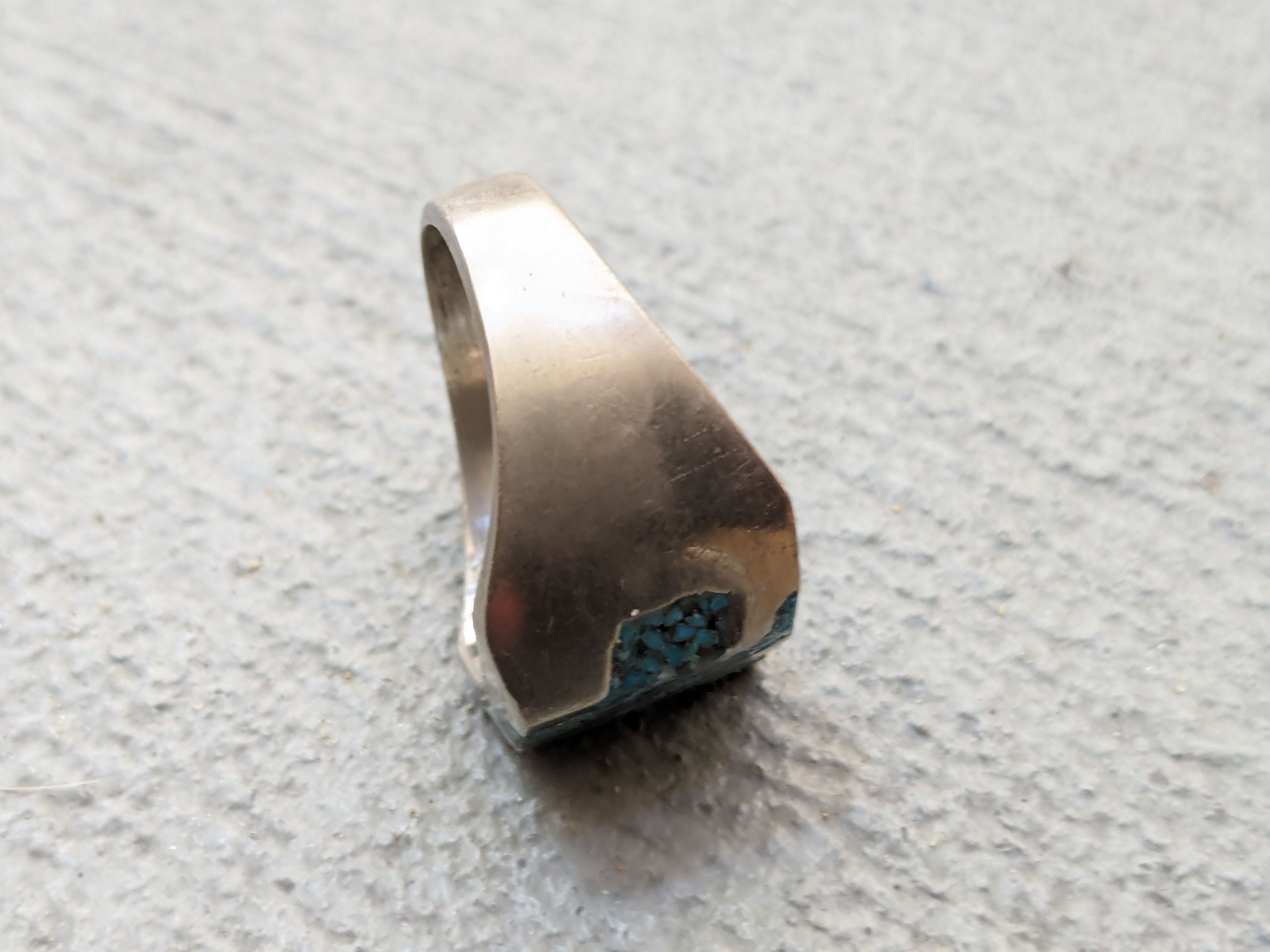 Jewelry Vintage Sterling Silver Ring 11.5 Turquoise Square Modern Size ONE SIZE - 7 Thumbnail