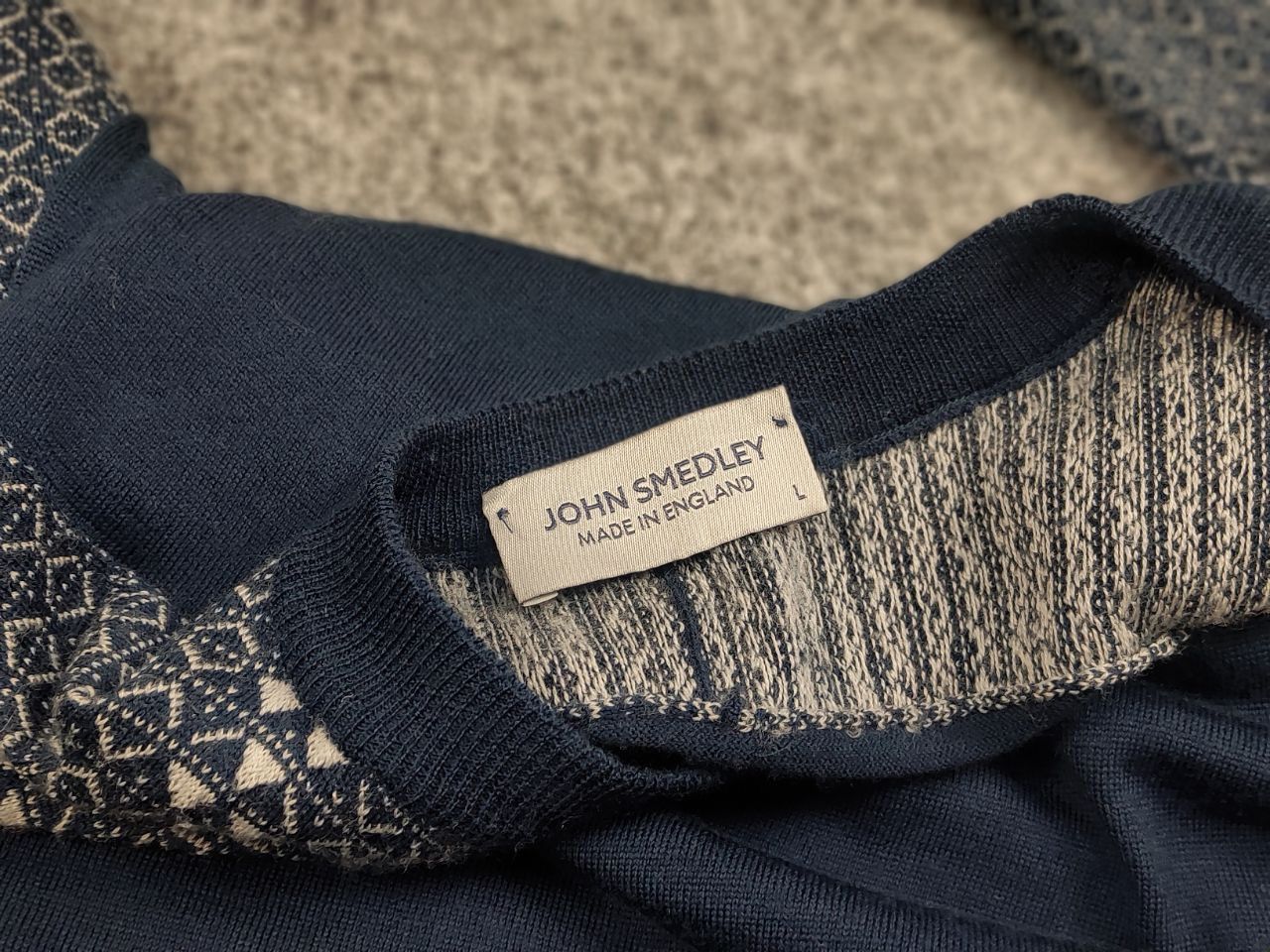 John Smedley John Smedley Classic Lana Wool Pattern Crew Check Sweater Size US L / EU 52-54 / 3 - 15 Thumbnail