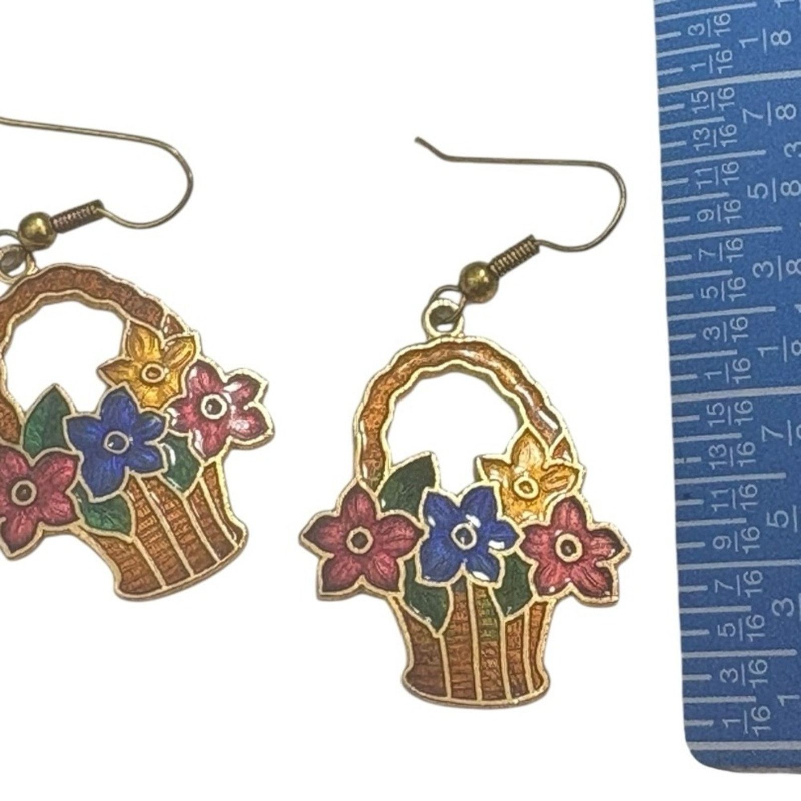 Other Vintage Cloisonné Enamel Flower Basket Earrings Size ONE SIZE - 2 Thumbnail