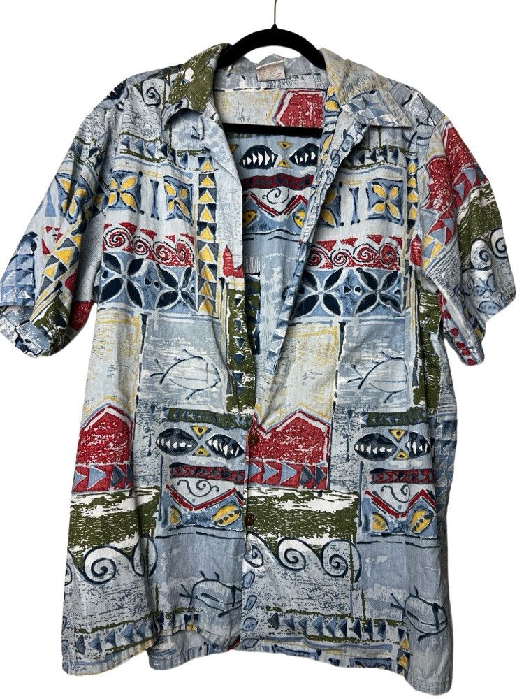 Vntg 80s Hawaii Aloha Shirt: Barefoot in Paradise Abstract