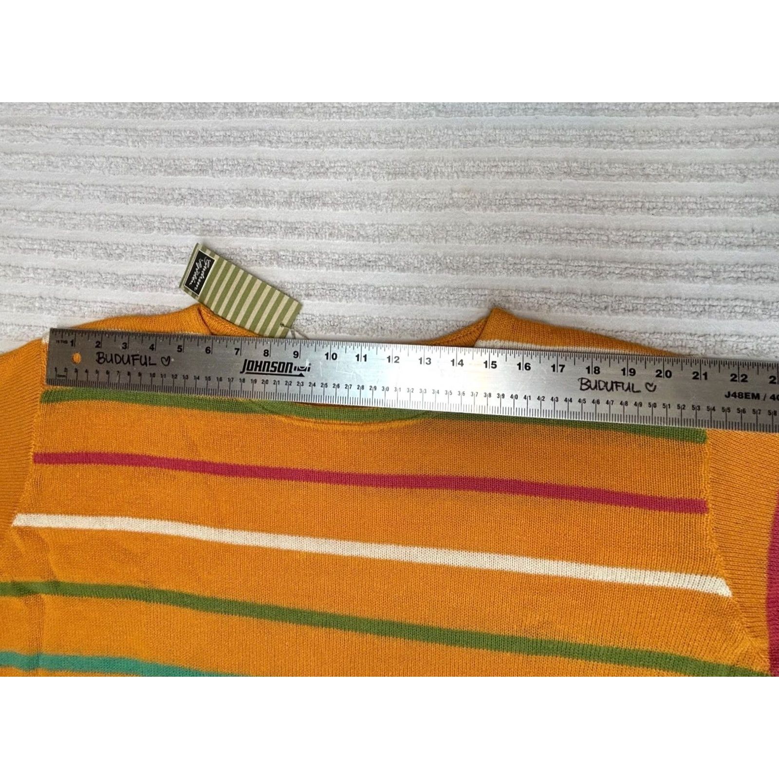 Vintage Gudrun Sjoden Women's 3/4 Sleeve Striped Pullover Knit Sweater Orange XL New Size XL / US 12-14 / IT 48-50 - 6 Thumbnail