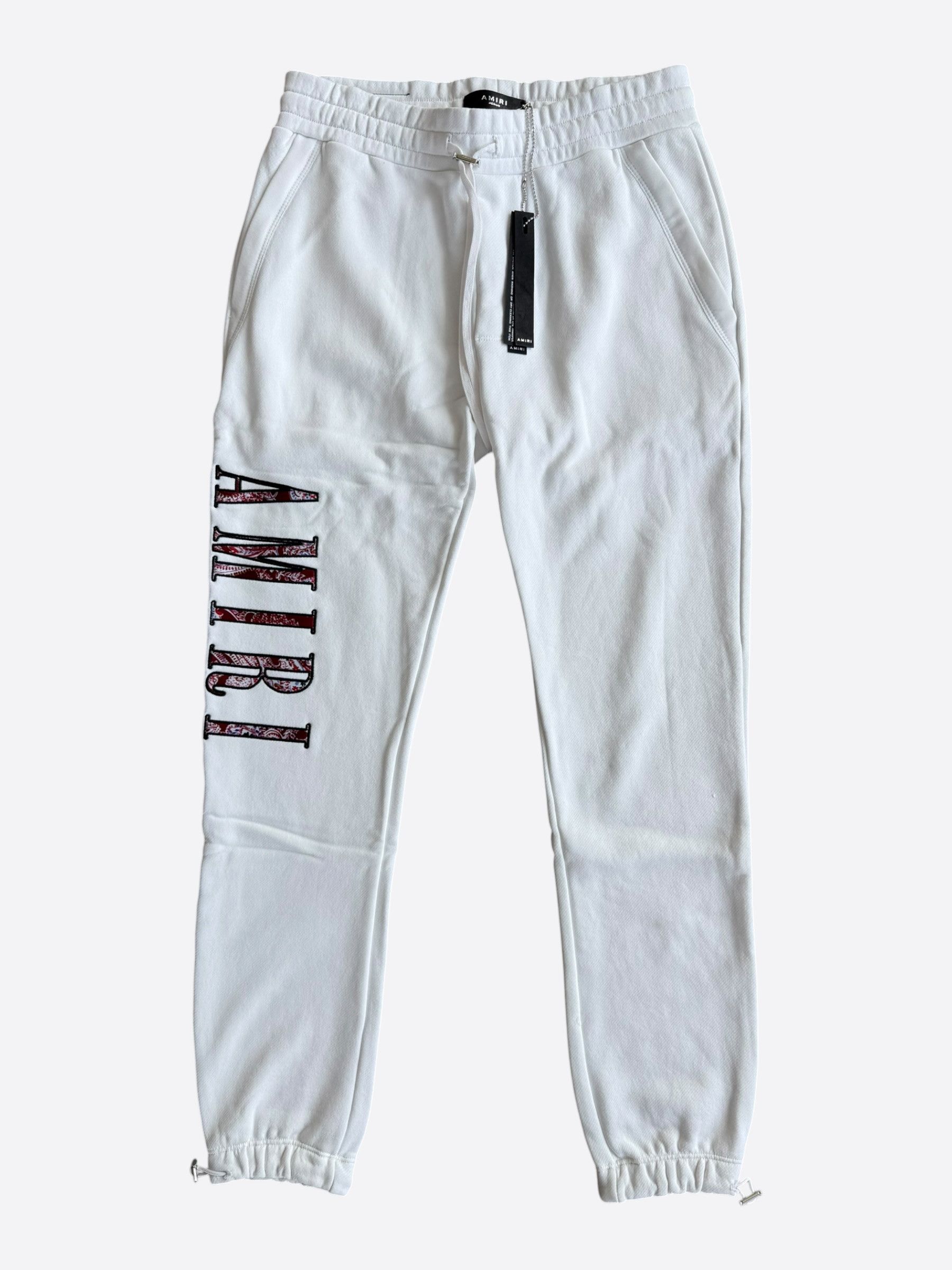 Amiri Amiri White & Red Paisley Applique Logo Sweatpants Size US 32 / EU 48 - 1 Thumbnail