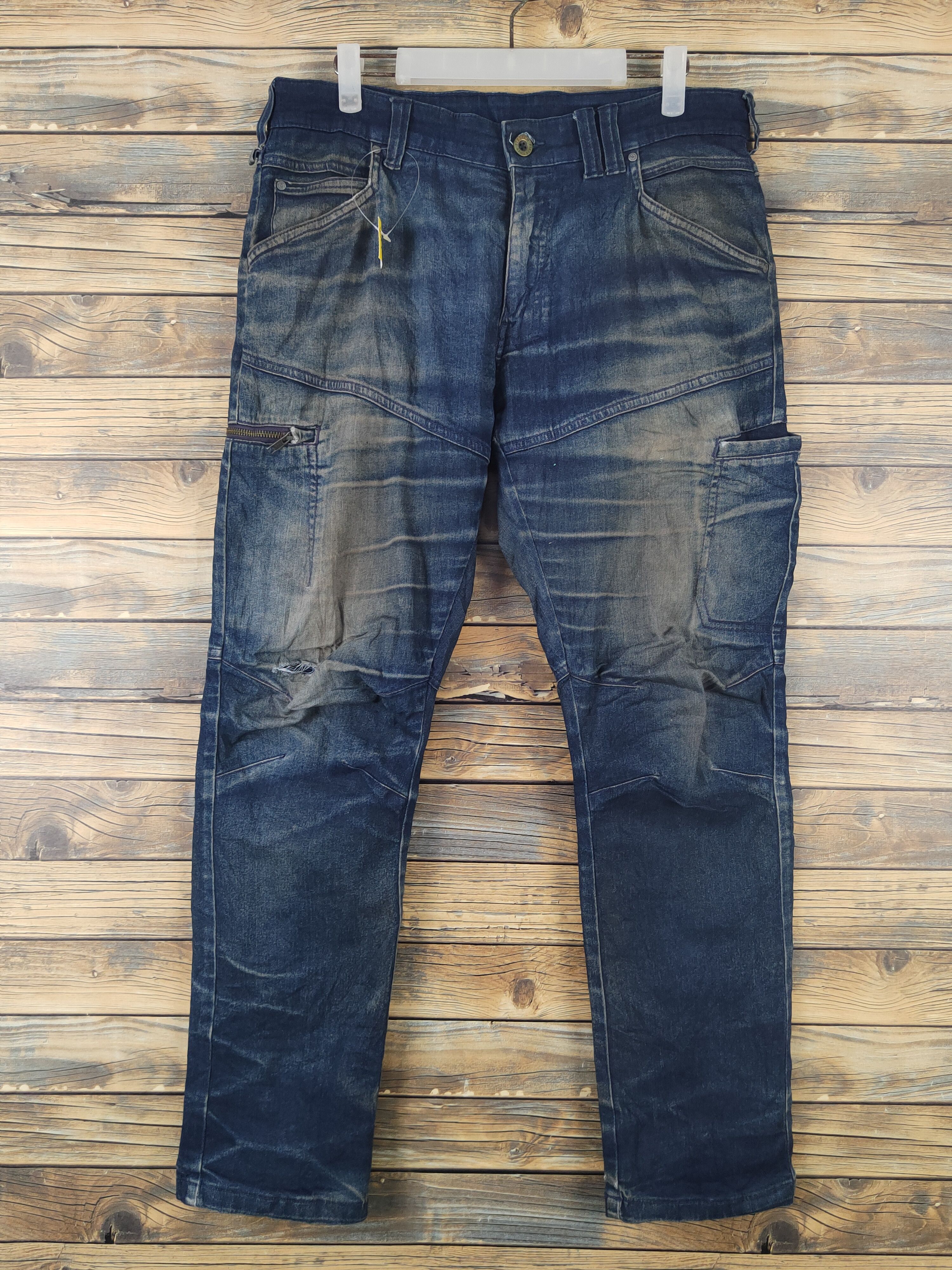 Japanese Brand FieldCore Dark Blue Distressed Ripped denim Jeans #W1995 Size US 34 / EU 50 - 1 Thumbnail