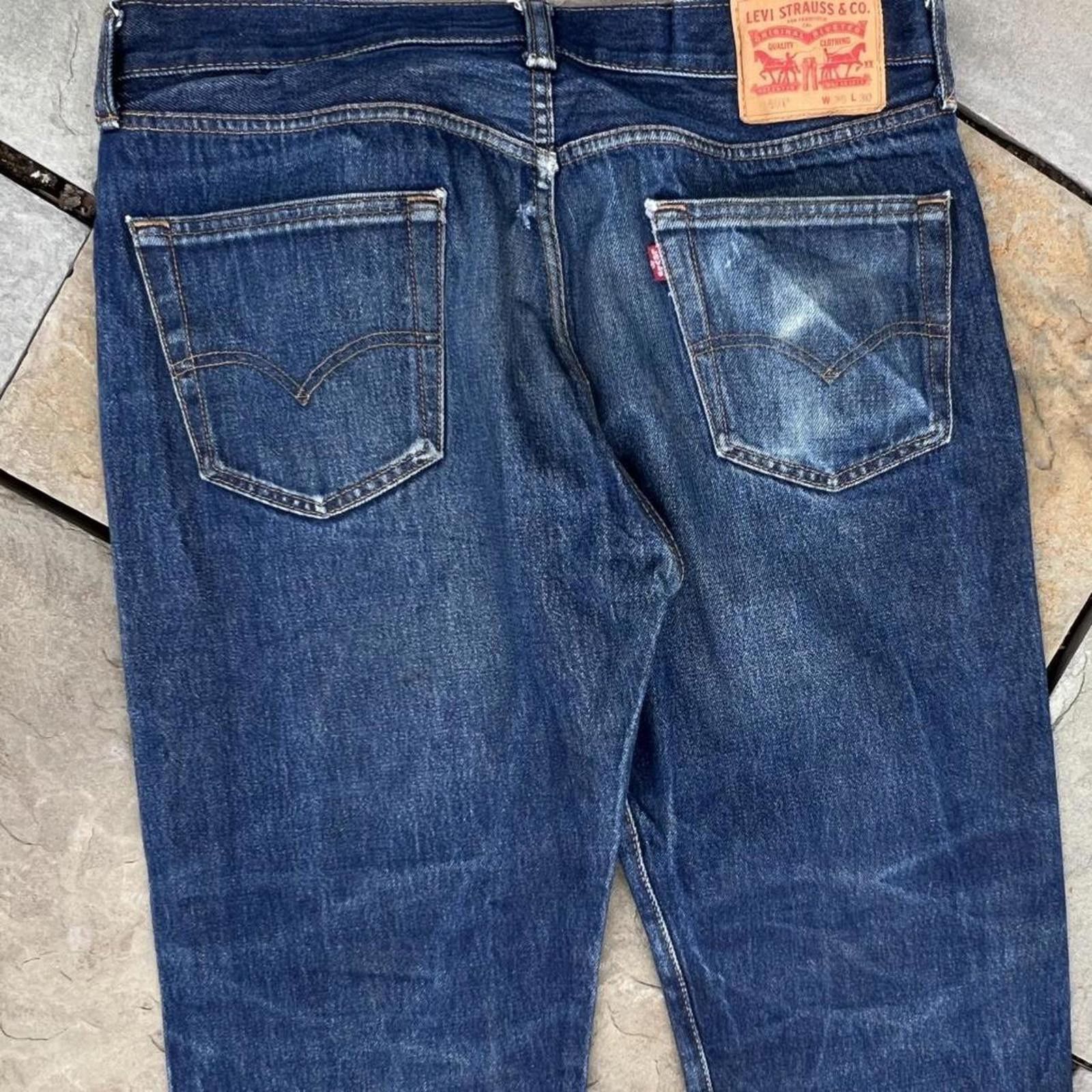 Levi's Naturally Distressed Dark Indigo Wash Levi’s Denim 501 Jeans Size US 36 / EU 52 - 5 Thumbnail