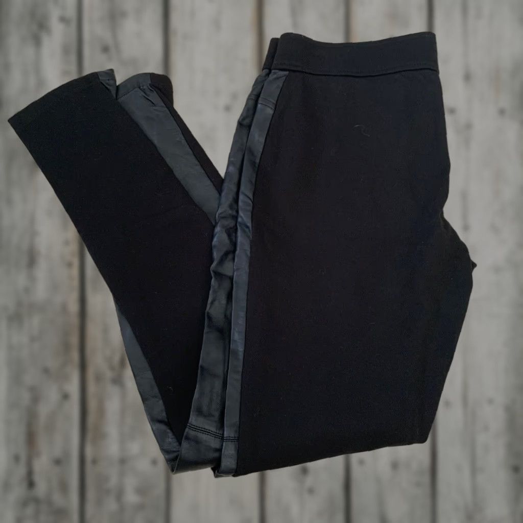 Lauren Ralph Lauren Leggings Womens 6 Faux Leather-Front Black Pull-On Stretch