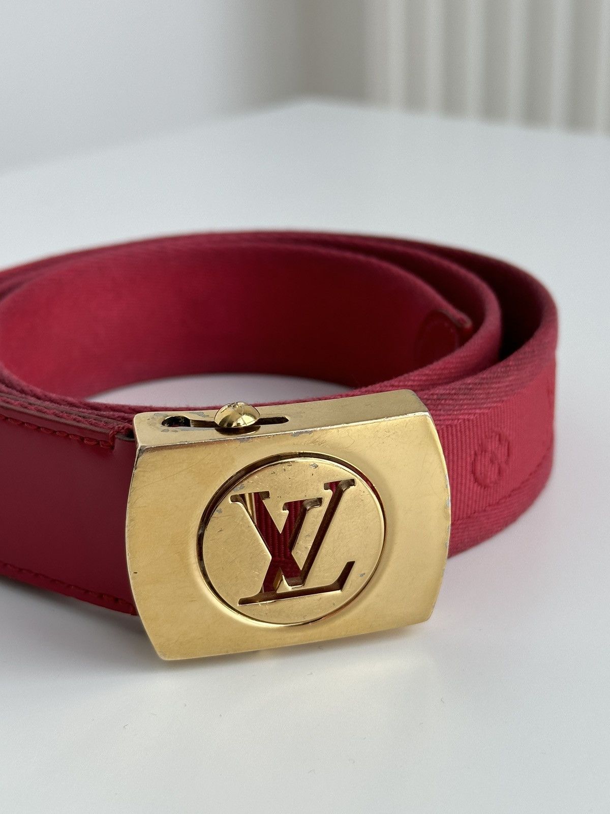 Louis Vuitton Louis Vuitton Red Monogram Canvas Cut Out belt M9734 Size 30 - 3 Thumbnail