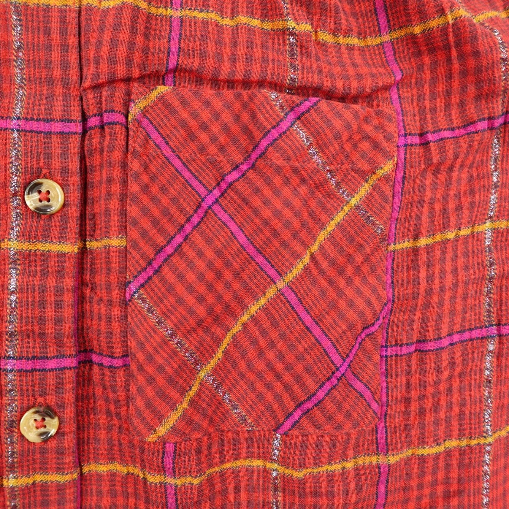 Free People Free People Shirt Womens XS Red Break My Stride Oversized Button Up Top Metallic Size XS / US 0-2 / IT 36-38 - 3 Thumbnail