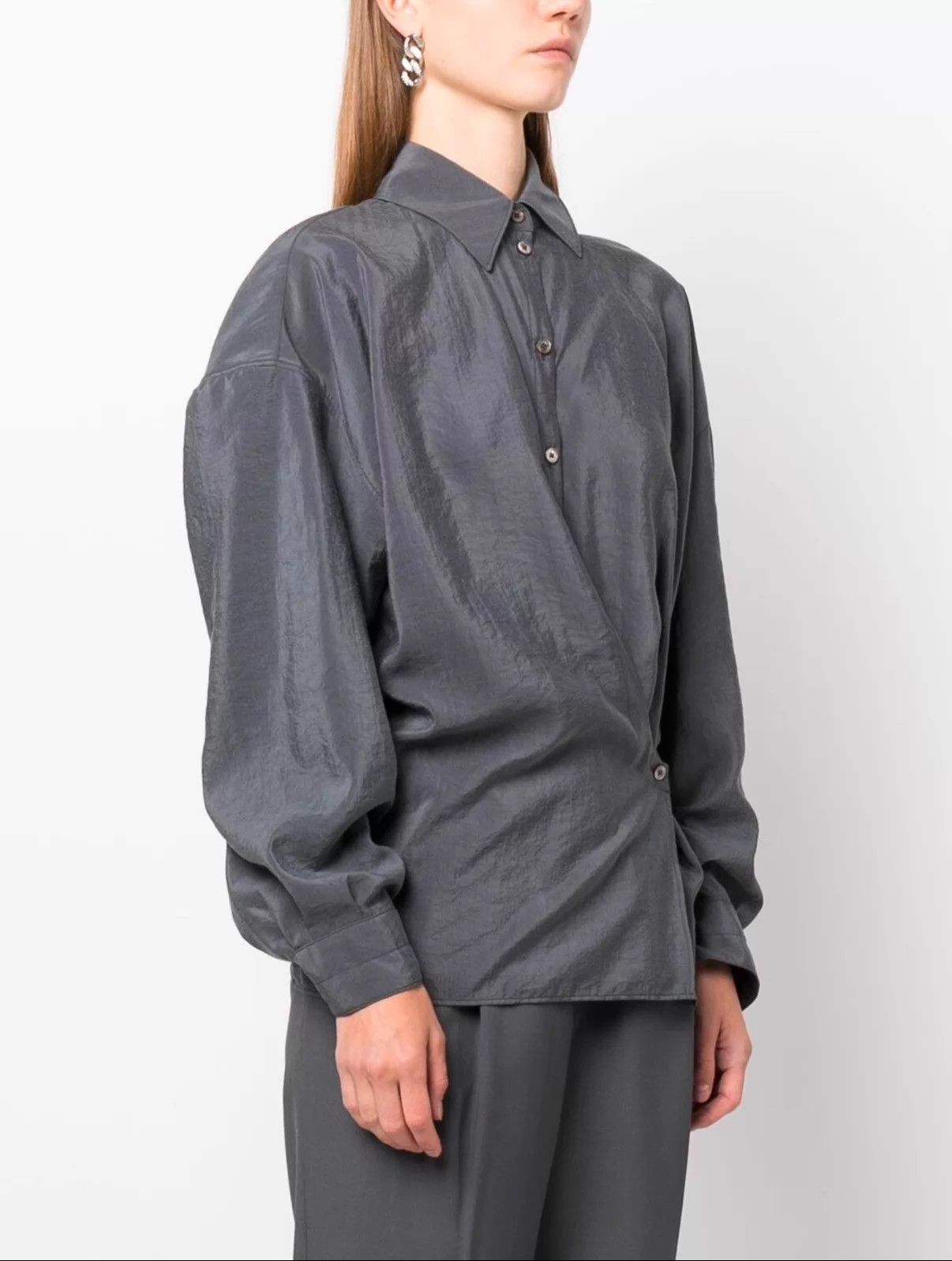Lemaire Lemaire Oversized Dry Silk Shirt Gray Camel FR34 Size XS / US 0-2 / IT 36-38 - 1 Thumbnail