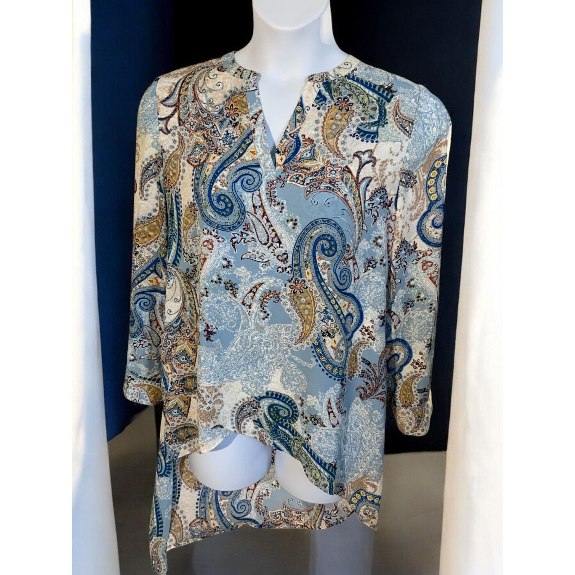 Chicos Chicos Womens Paisley Layered Tunic Top Medium Blue Beige Size M / US 6-8 / IT 42-44 - 10 Thumbnail