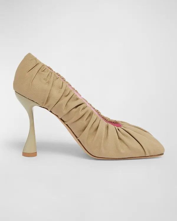Balmain o1s1wg110925 Eden Ruched Cotton Canvas Pump in Beige Size US 8 / IT 38 - 1 Thumbnail